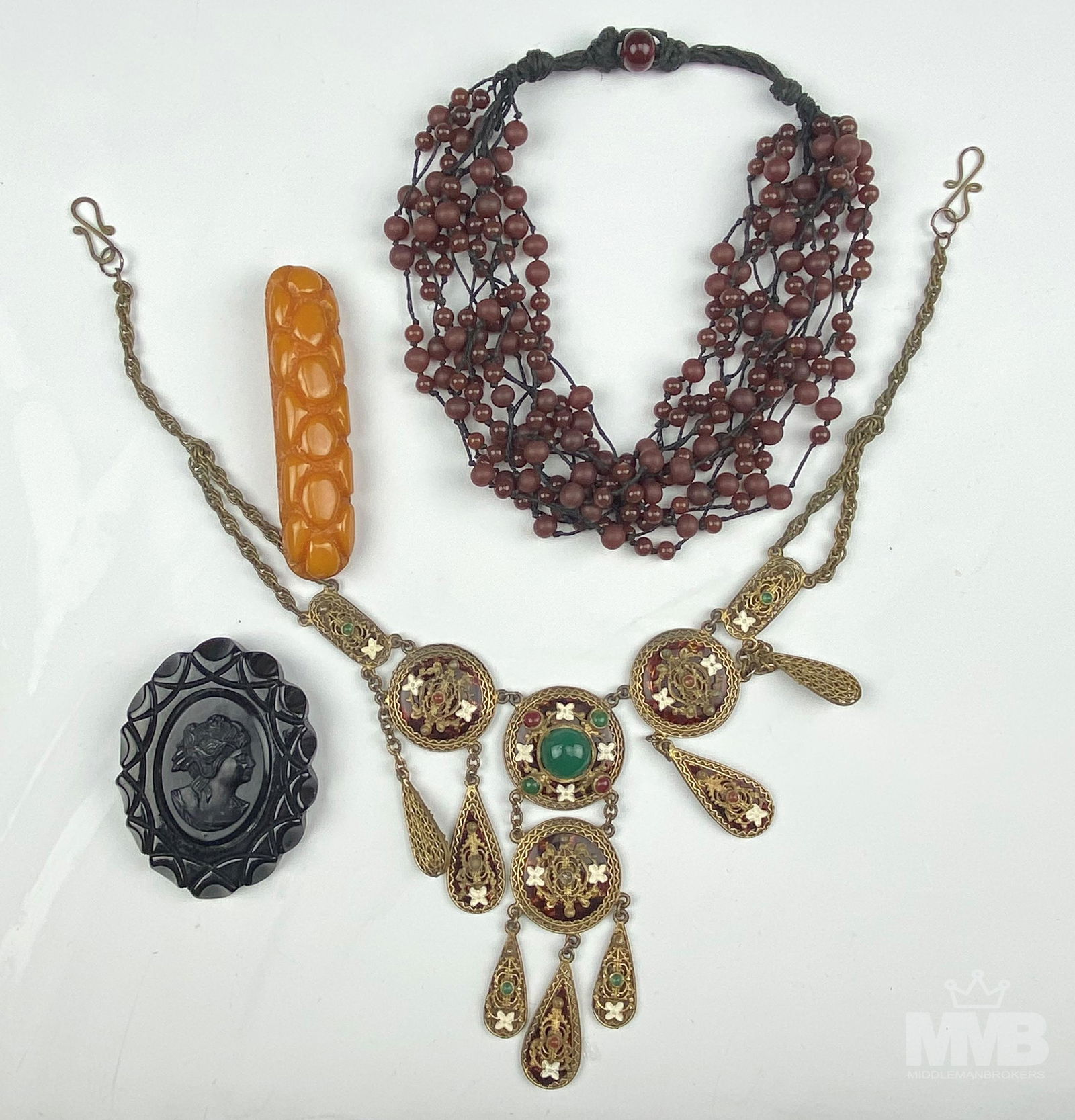 Bakelite Brooch Pins & Glass Enamel Necklaces LOT (1 of 5)