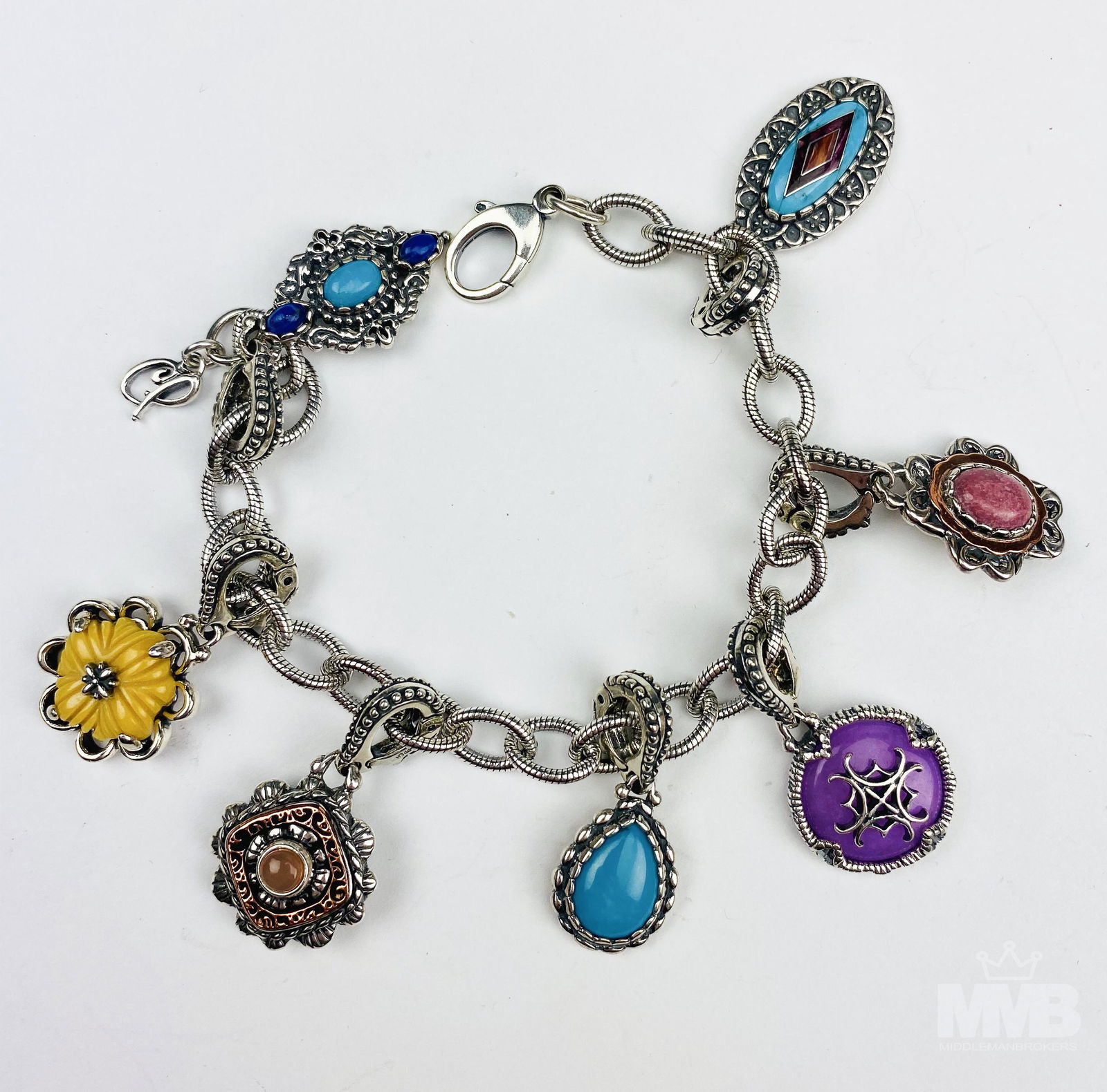 Carolyn Pollack Silver 925 Gemstone Charm Bracelet (1 of 3)