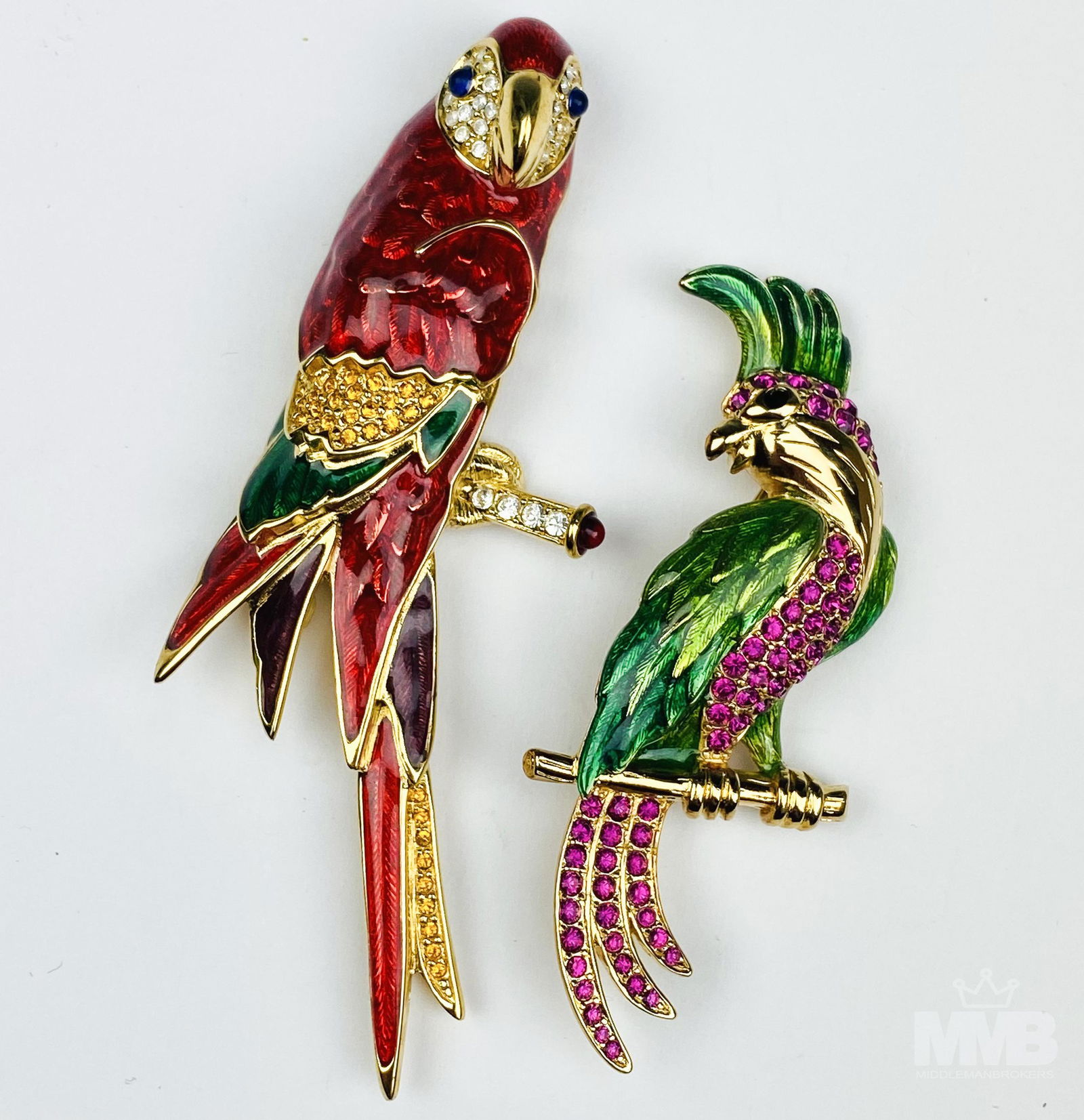 2 Bob Mackie Rhinestone Enamel Parrot Brooch Pins (1 of 4)