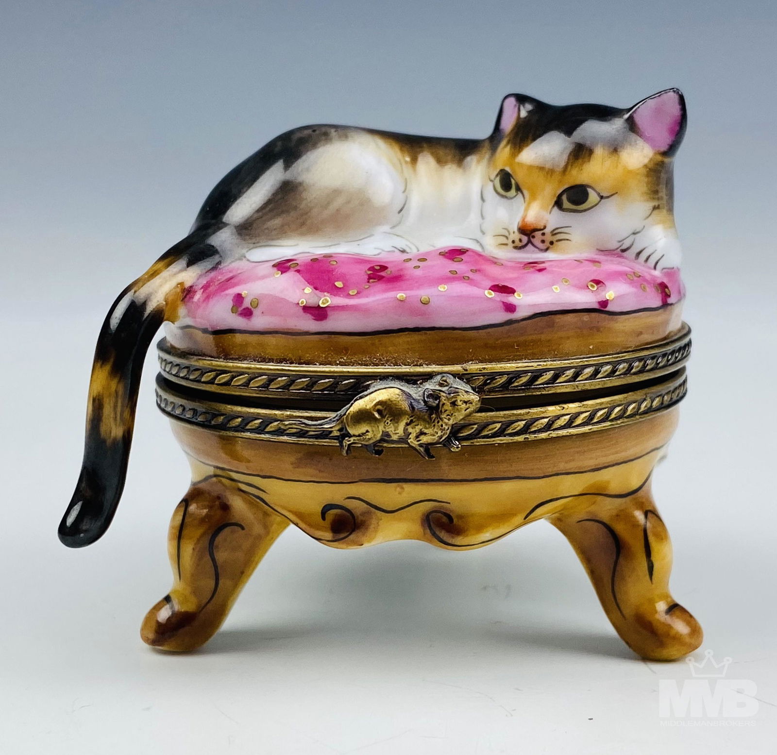 Rochard Limoges Tabby Cat Pink Cushion Trinket Box (1 of 7)