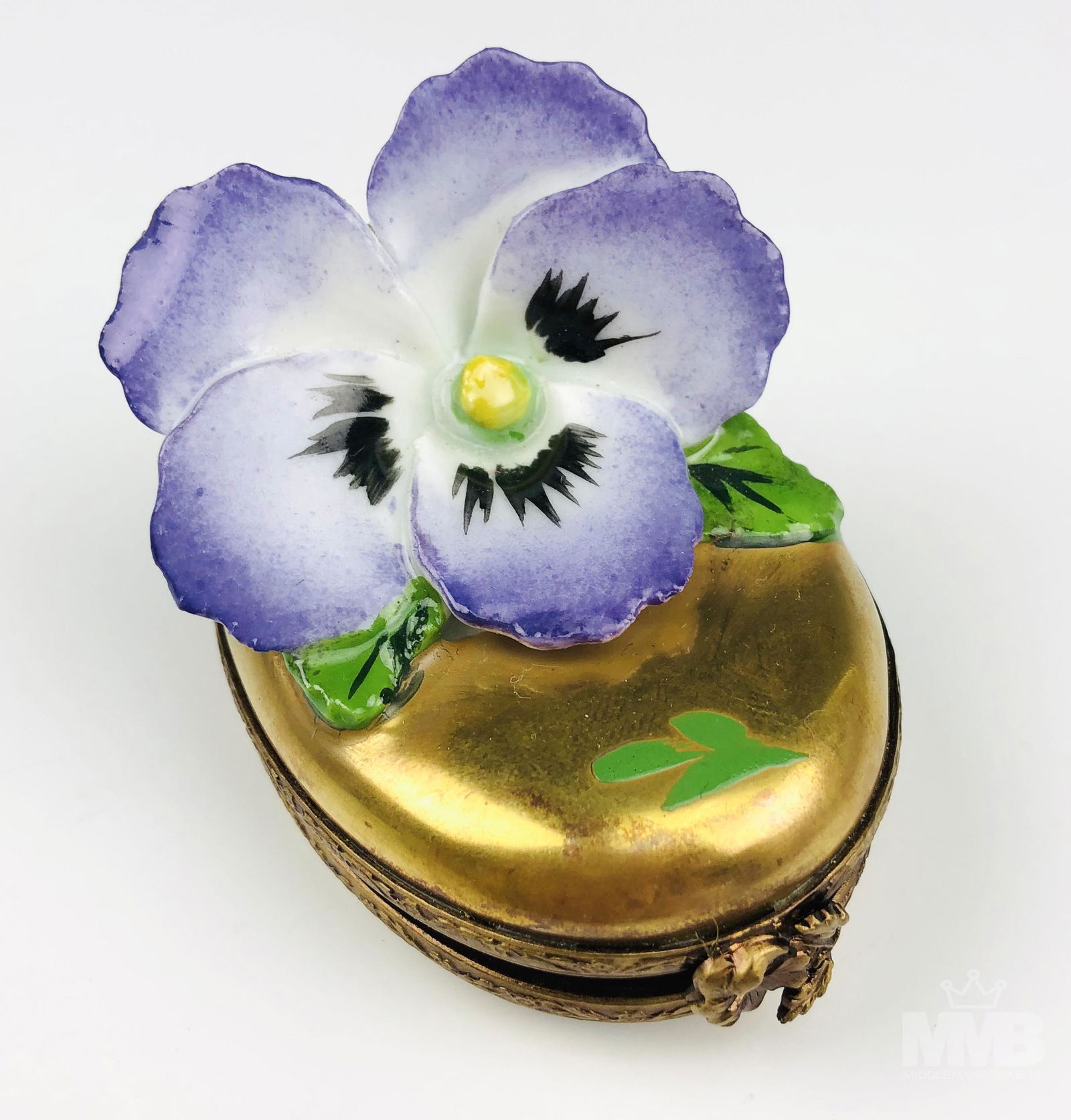 Limoges French Porcelain Pansy Flower Trinket Box (1 of 4)