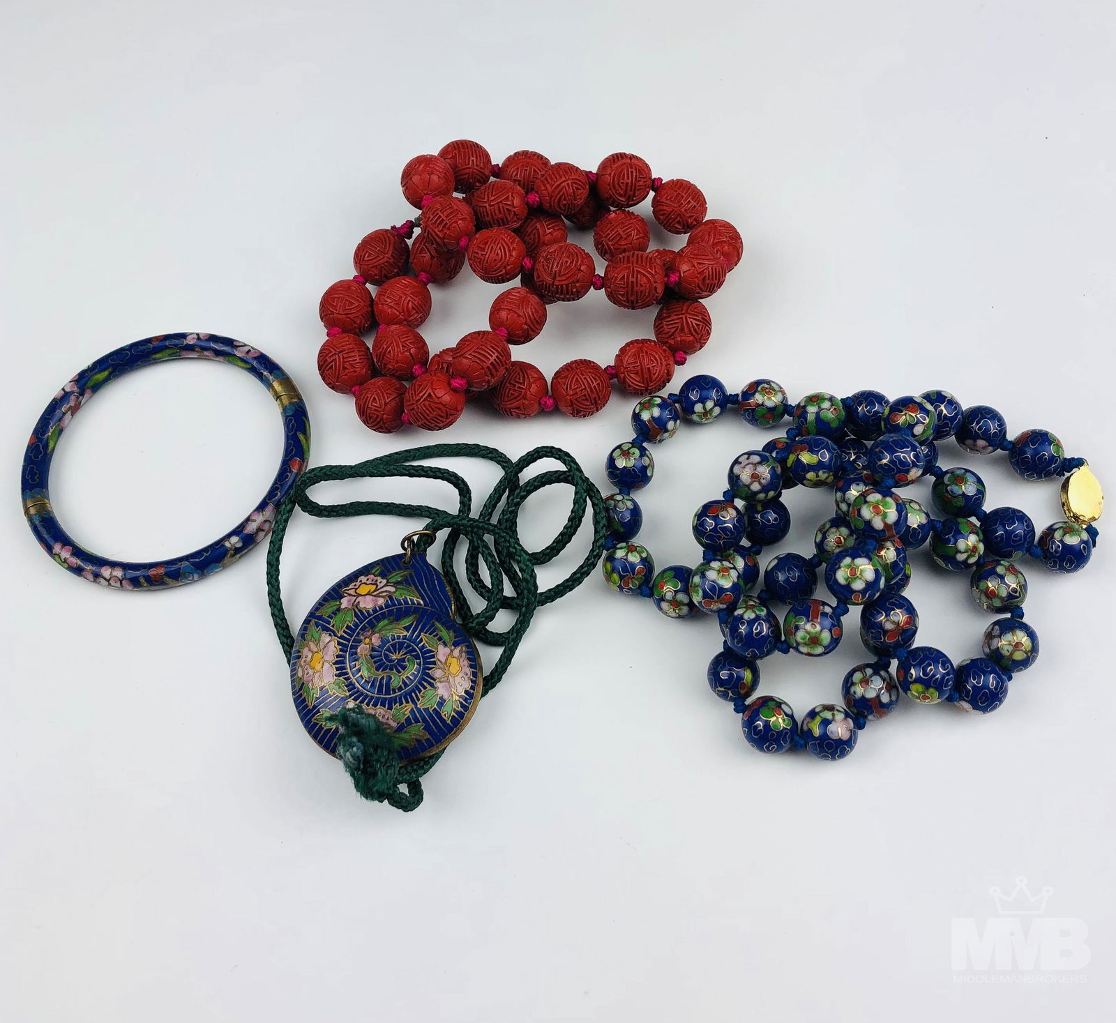 Chinese Export Cinnabar Cloisonne Necklace Bangle (1 of 6)