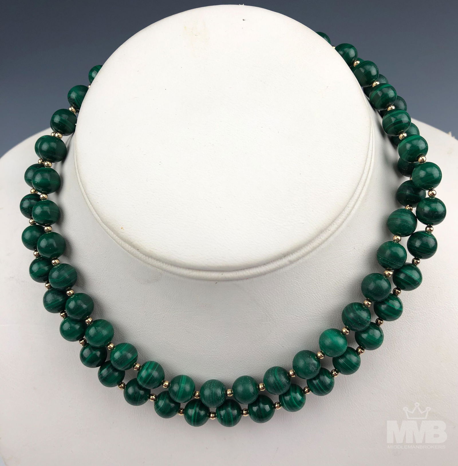 Carved Green Malachite Beaded & Gold Necklace (1 of 3)