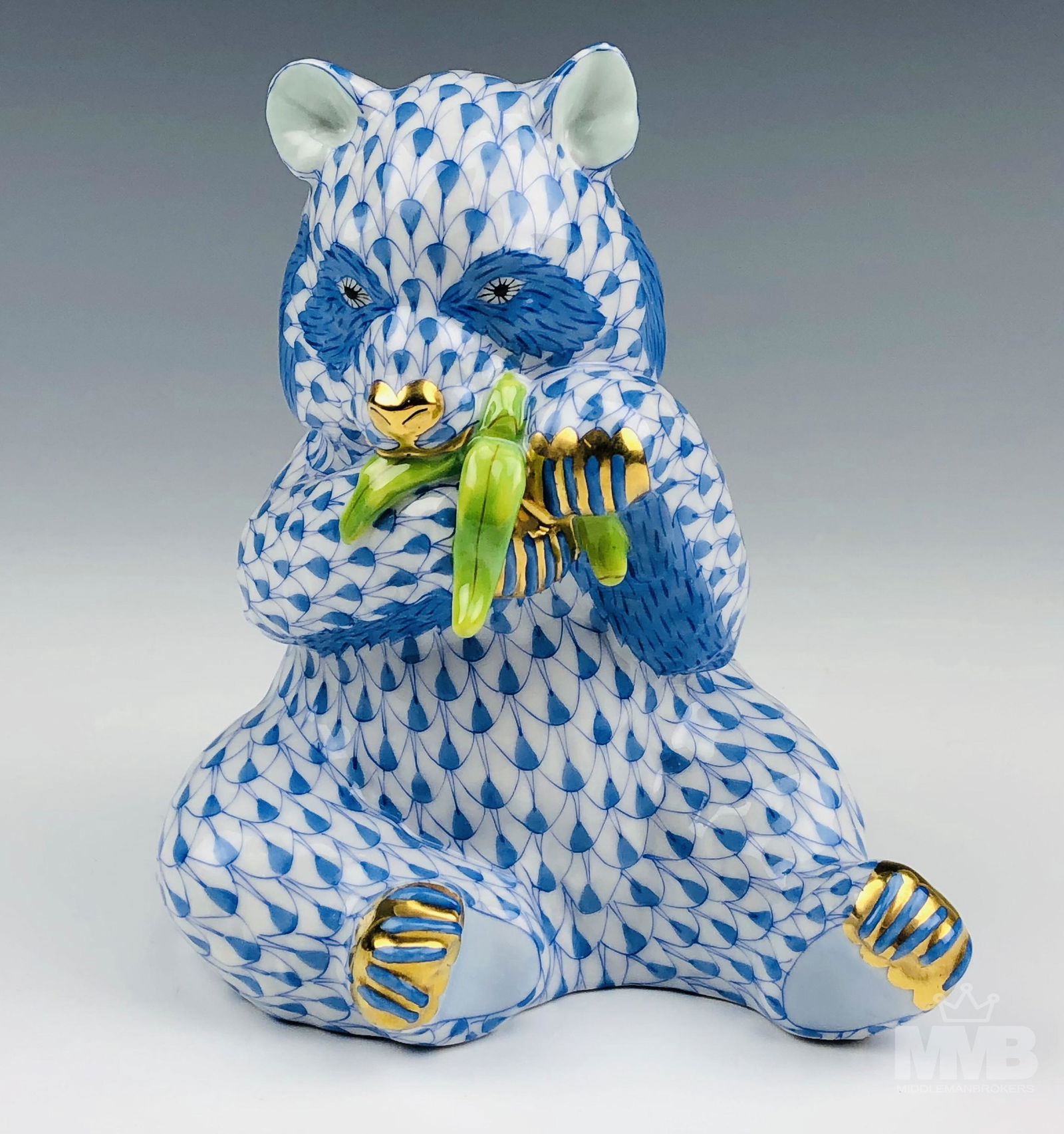 Herend Blue Fishnet Panda Bear Animal Figurine (1 of 4)