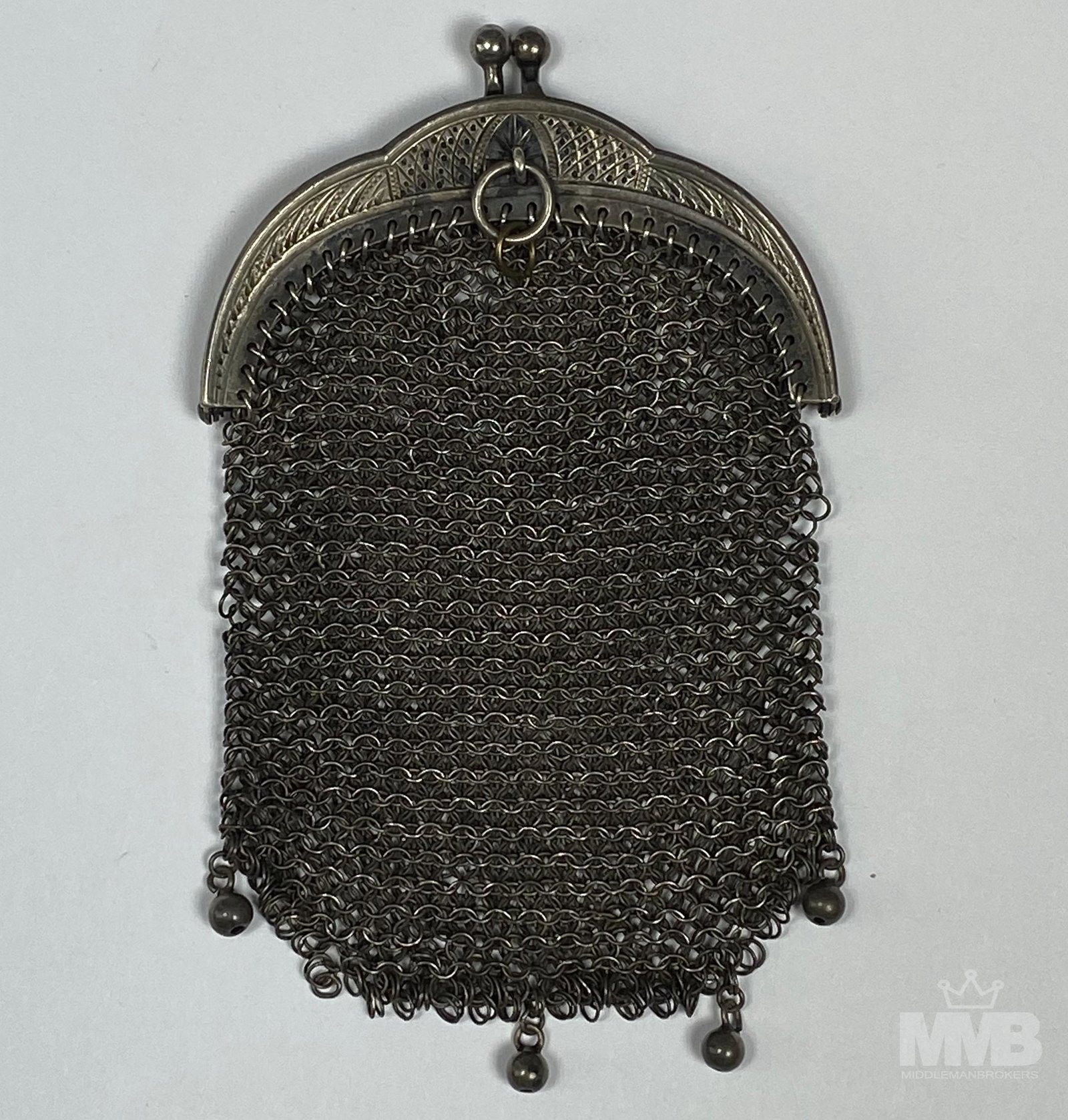 Sterling Silver Etched Frame Mesh Ball Clasp Purse (1 of 3)