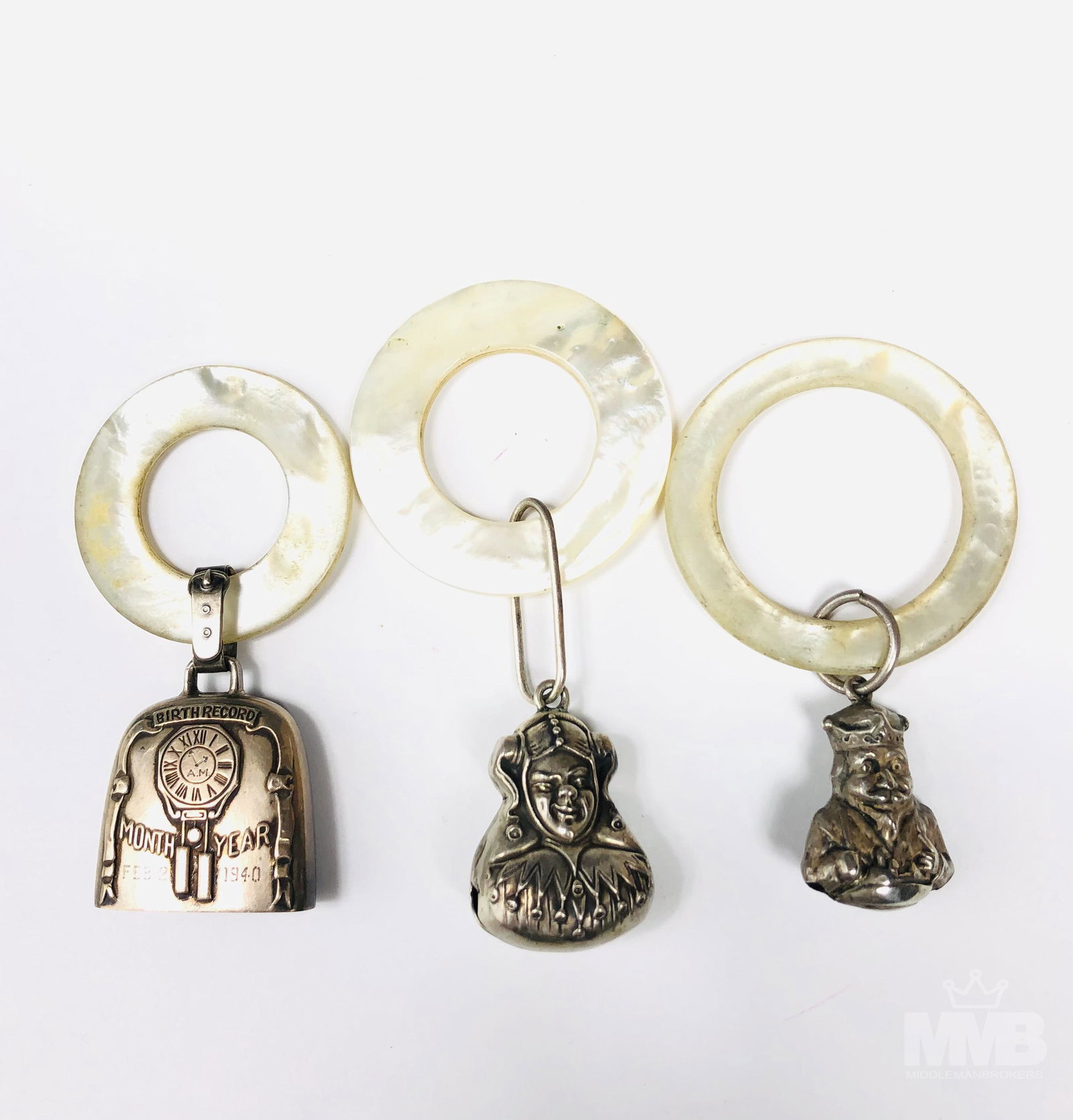 Sterling Silver & Mother Of Pearl Baby Rattle LOT (1 of 7)