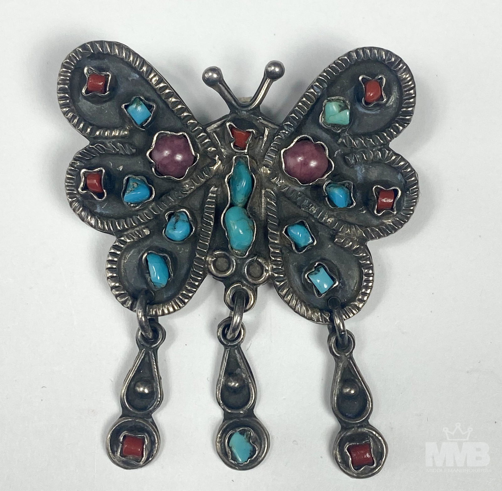 Sterling Silver 925 Turquoise Butterfly Brooch Pin (1 of 3)