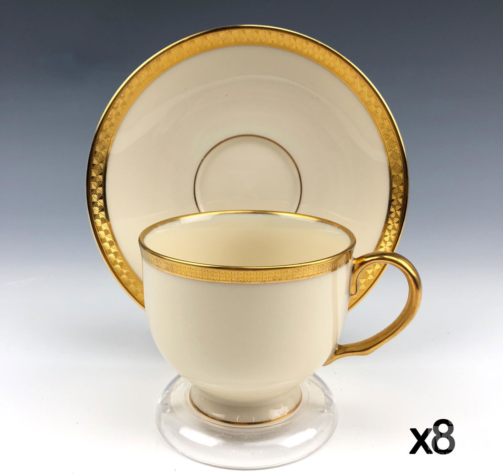 Set 8 Retired Lenox Tuxedo 1955 Teacups & Saucers (1 of 4)