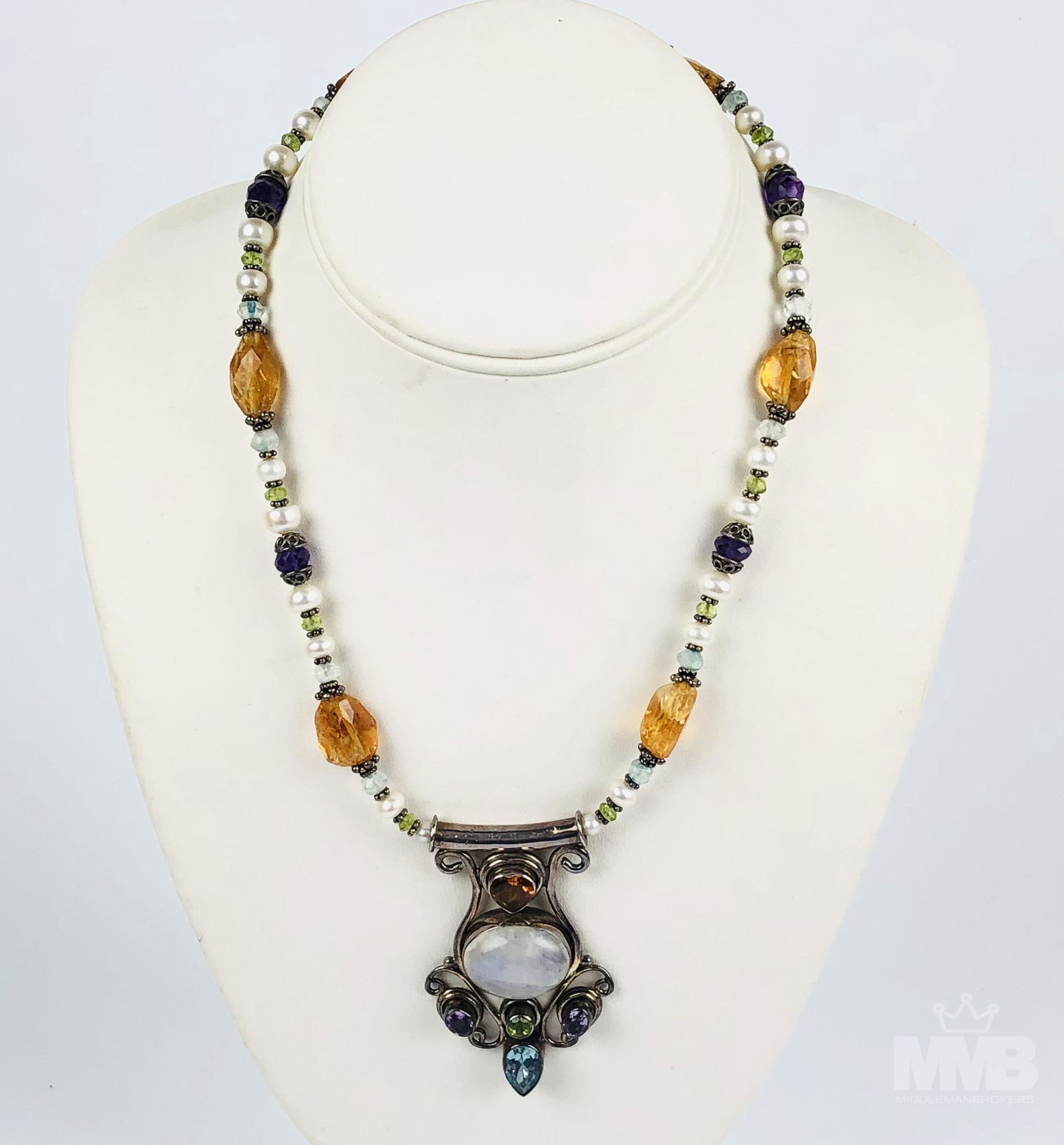 Sterling Silver Multi Gemstone Pendant Necklace (1 of 4)