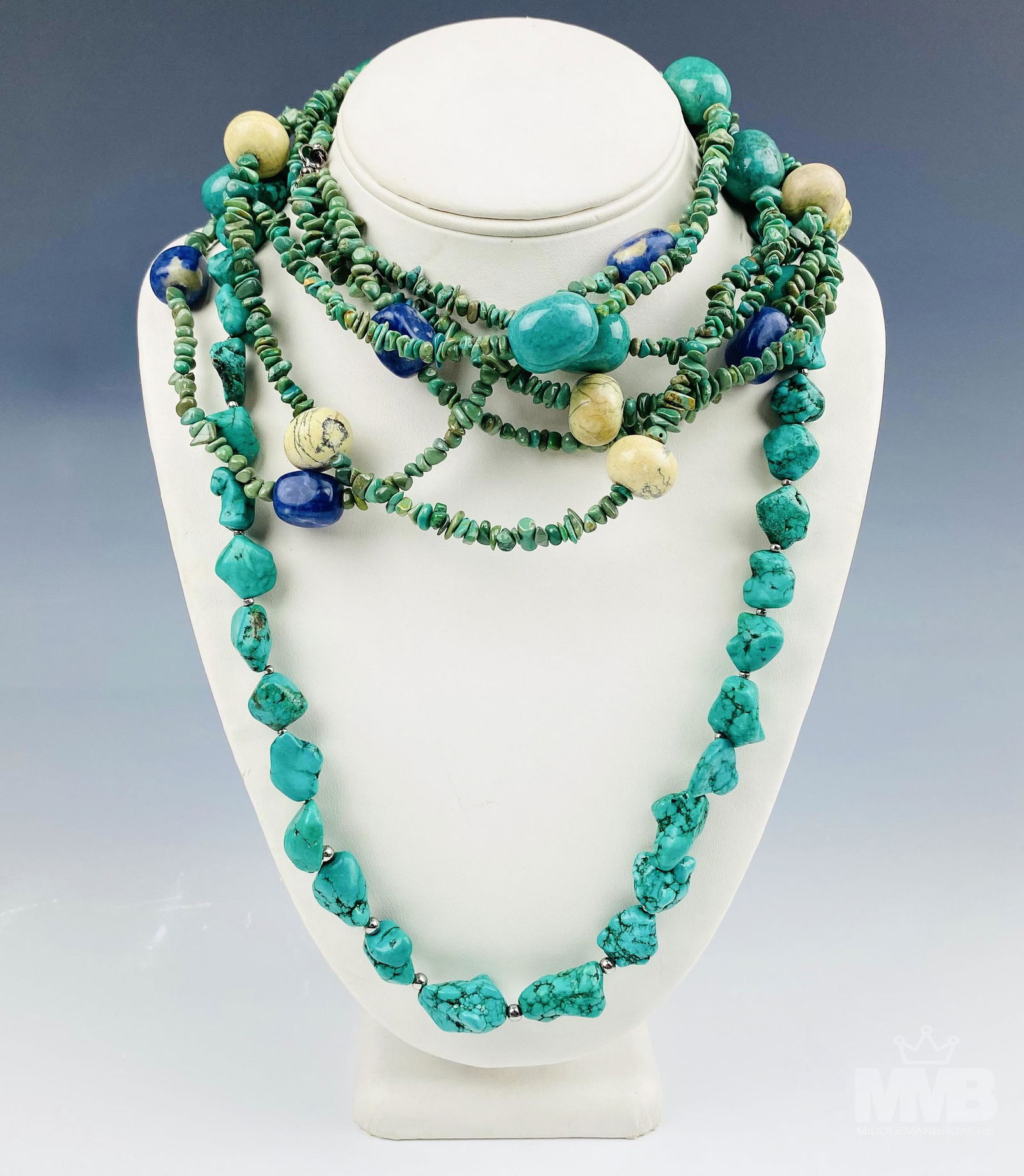 2 Turquoise Lapis Jasper Nugget Beaded Necklaces (1 of 7)