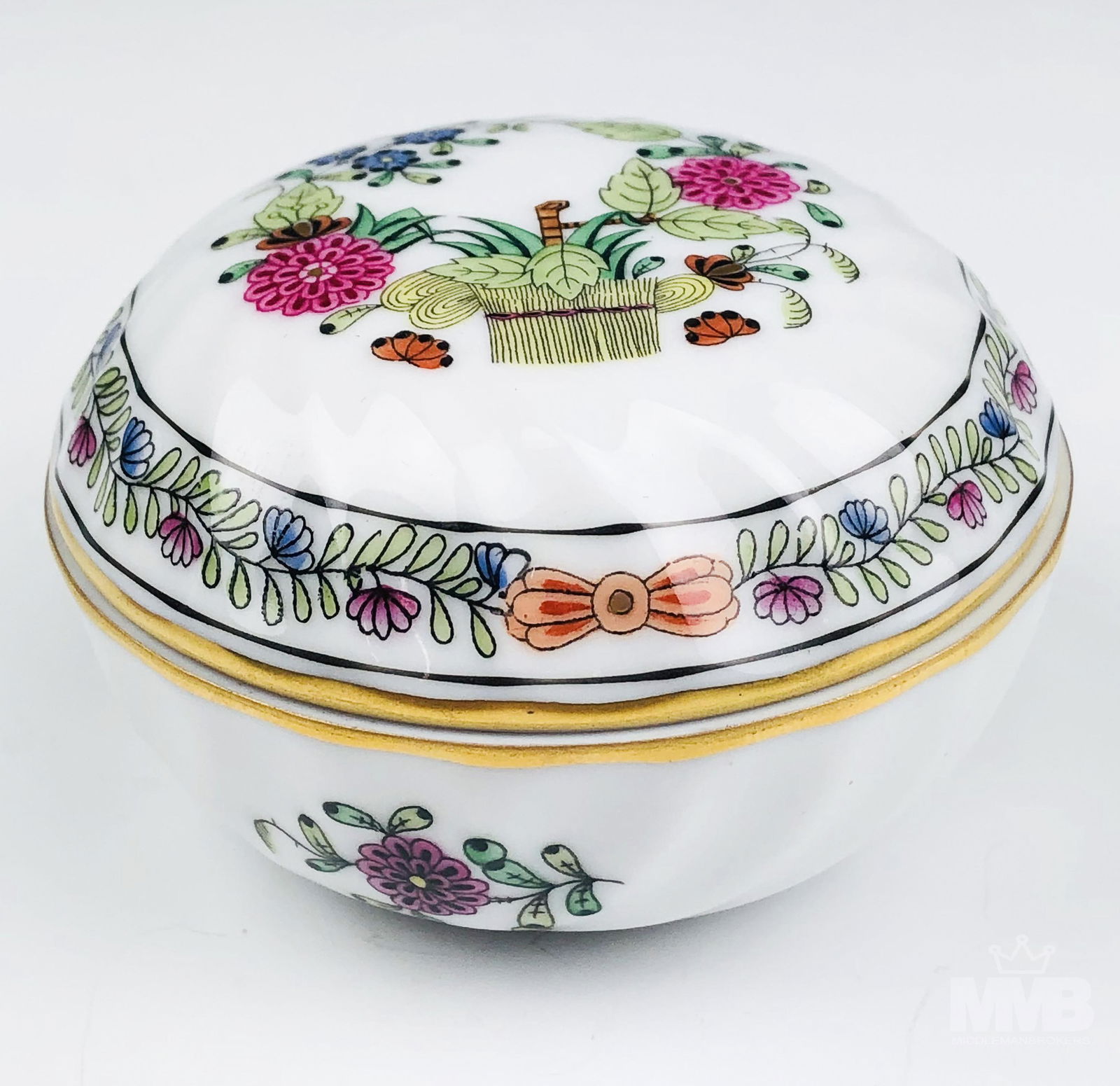 Herend Indian Basket Porcelain Trinket Jewelry Box (1 of 4)