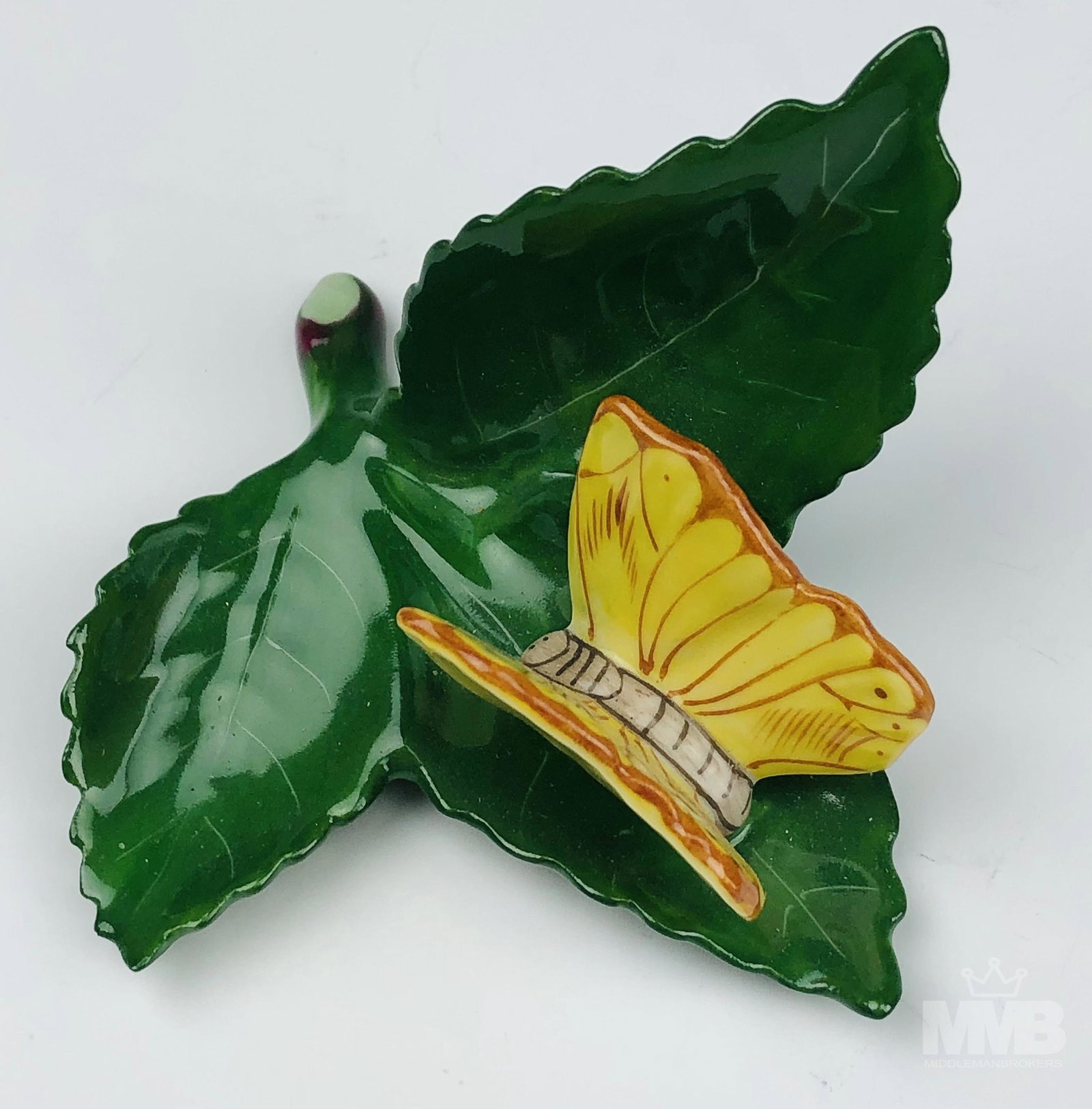 Herend Yellow Butterfly on Leaf Porcelain Figurine (1 of 3)