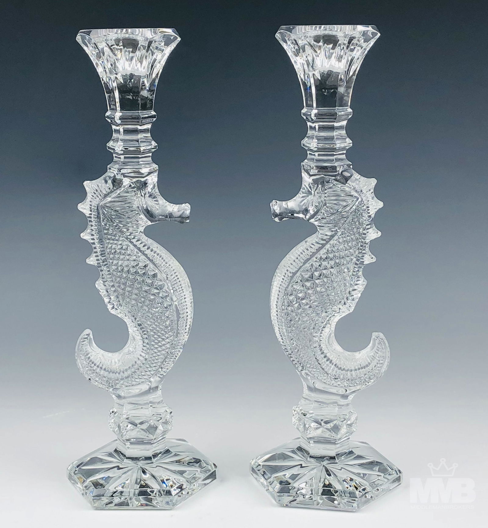 Pr Waterford Crystal Seahorse Glass Candleholders (1 of 6)