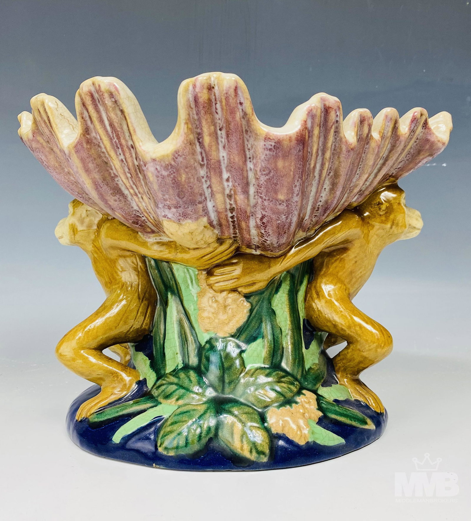 Majolica Style Monkey Oyster Sea Shell Center Bowl (1 of 6)