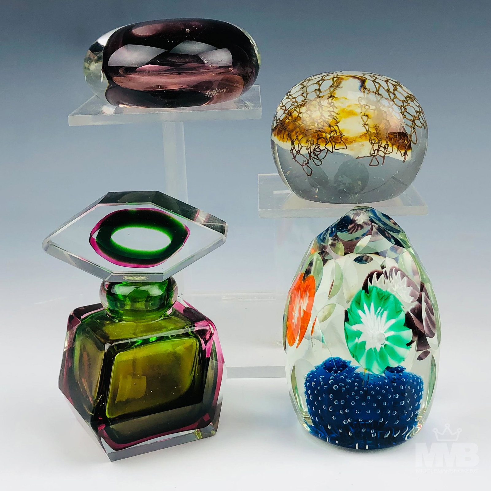3 Art Glass Paperweight & Sommerso Perfume Bottle (1 of 14)