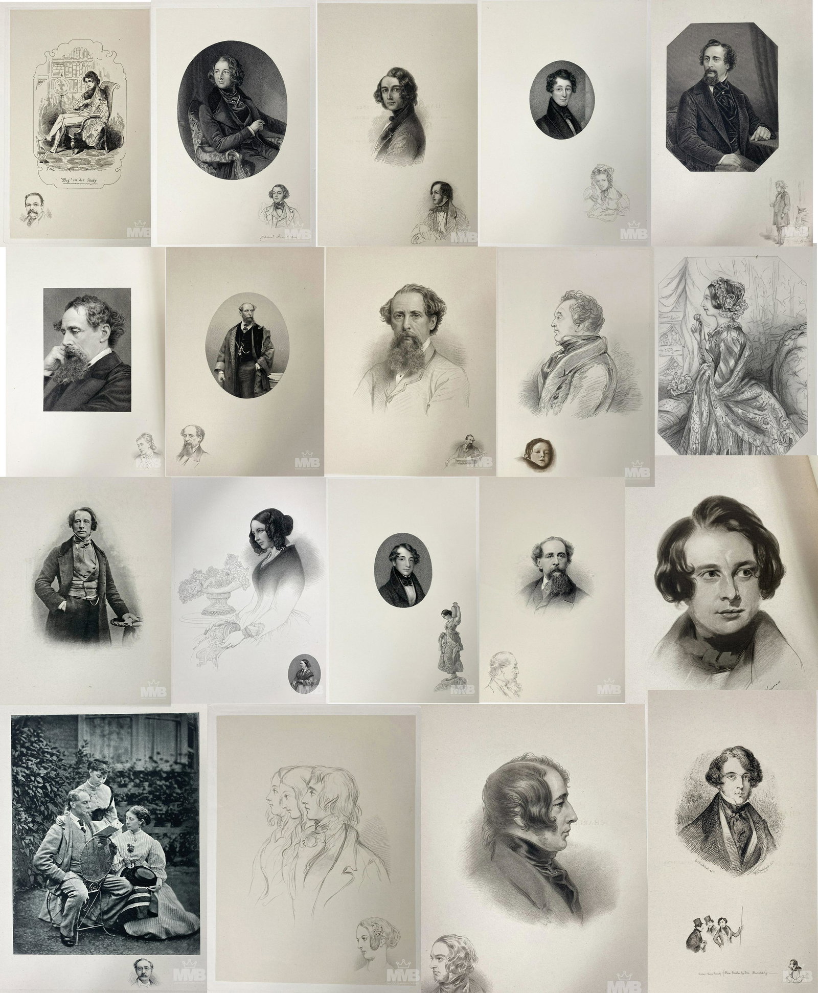 20 Charles Dickens Portrait Engravings Folio 19thC (1 of 20)
