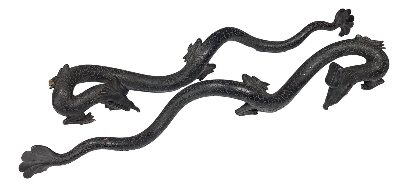 Pair Chinese Carved Wood Dragon Lizard Sculptures (1 of 9)