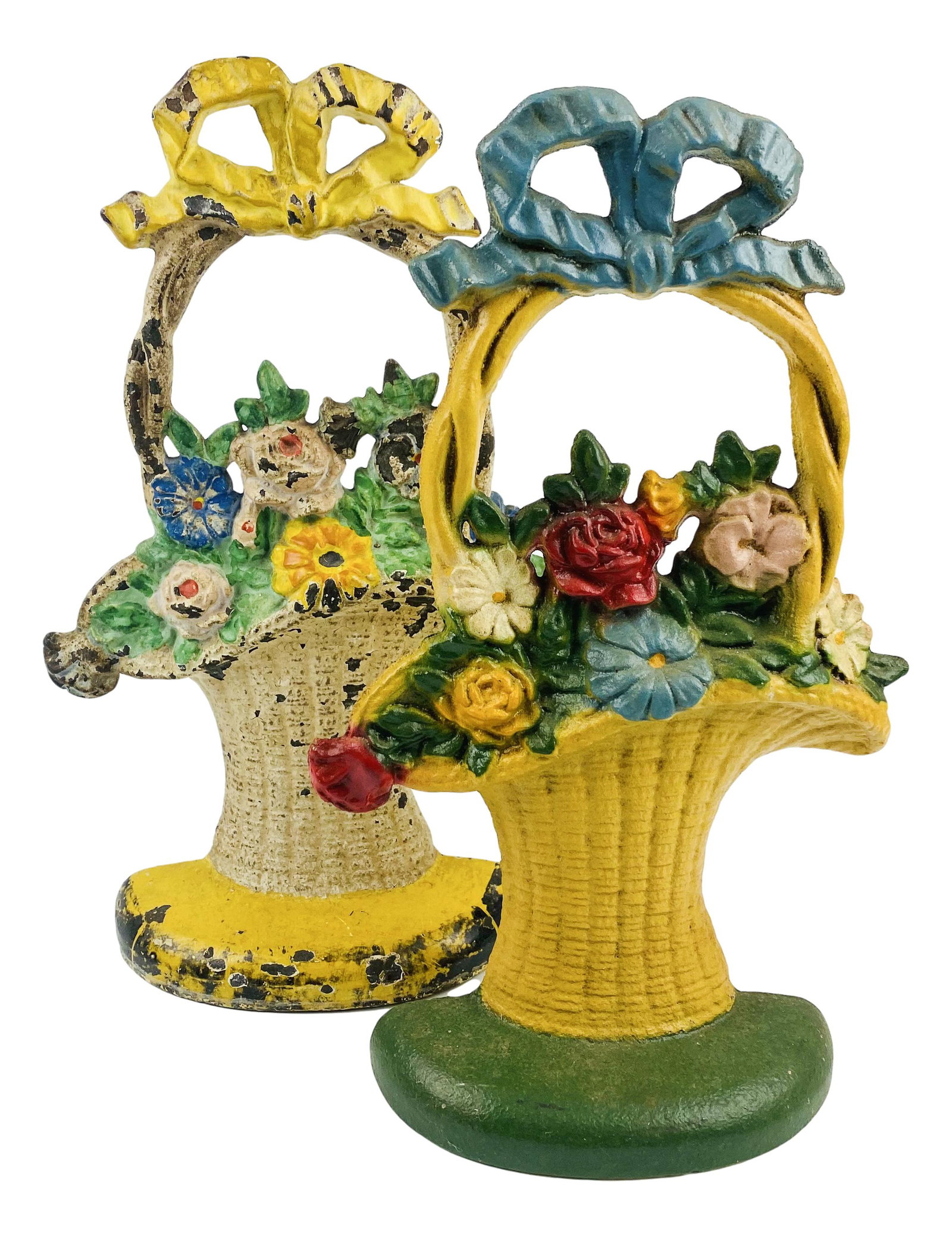 Pair French Basket of Flowers Cast Iron Doorstop (1 of 4)