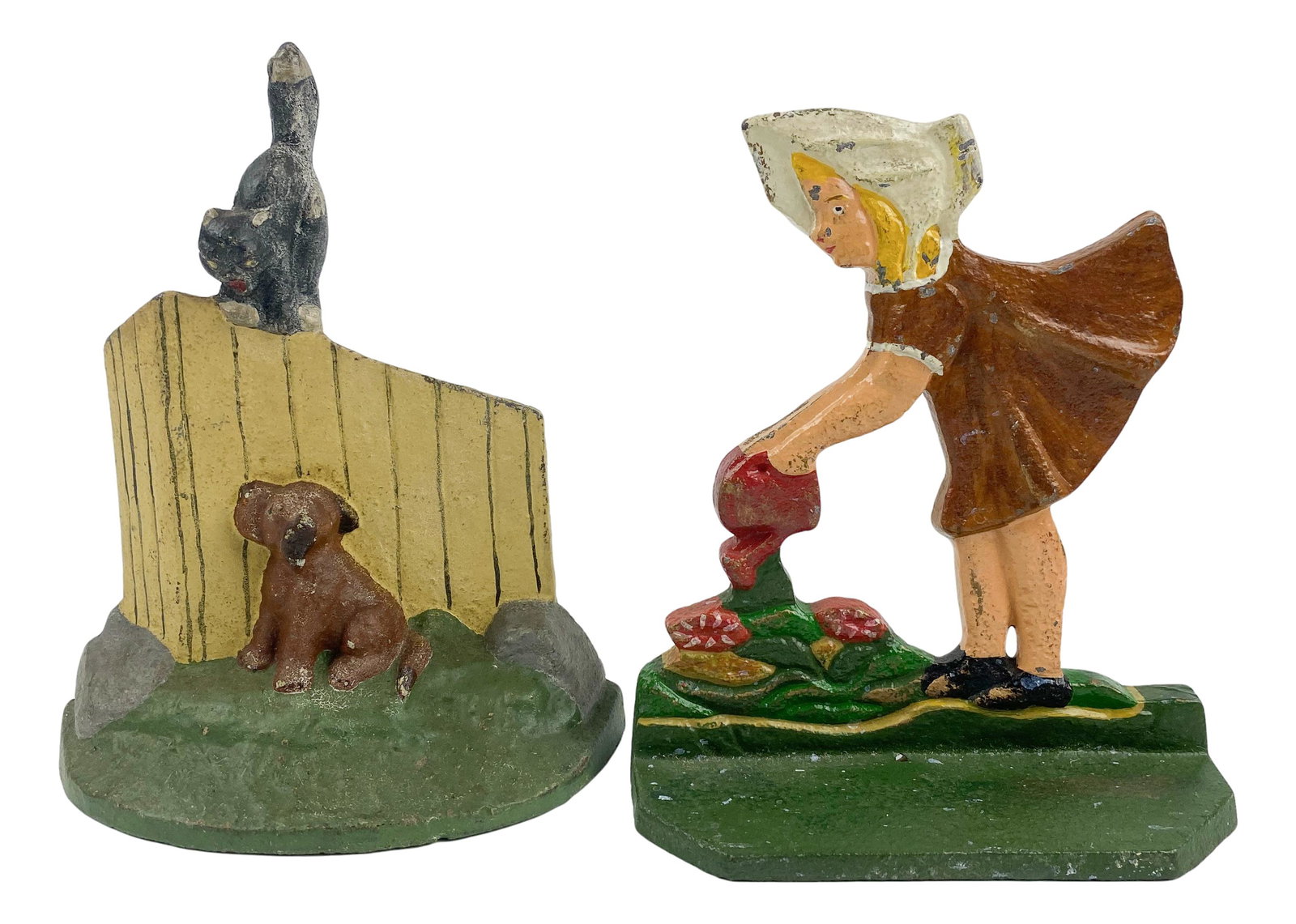 Cast Iron Cat Dog & Girl Watering Flowers Doorstop (1 of 4)