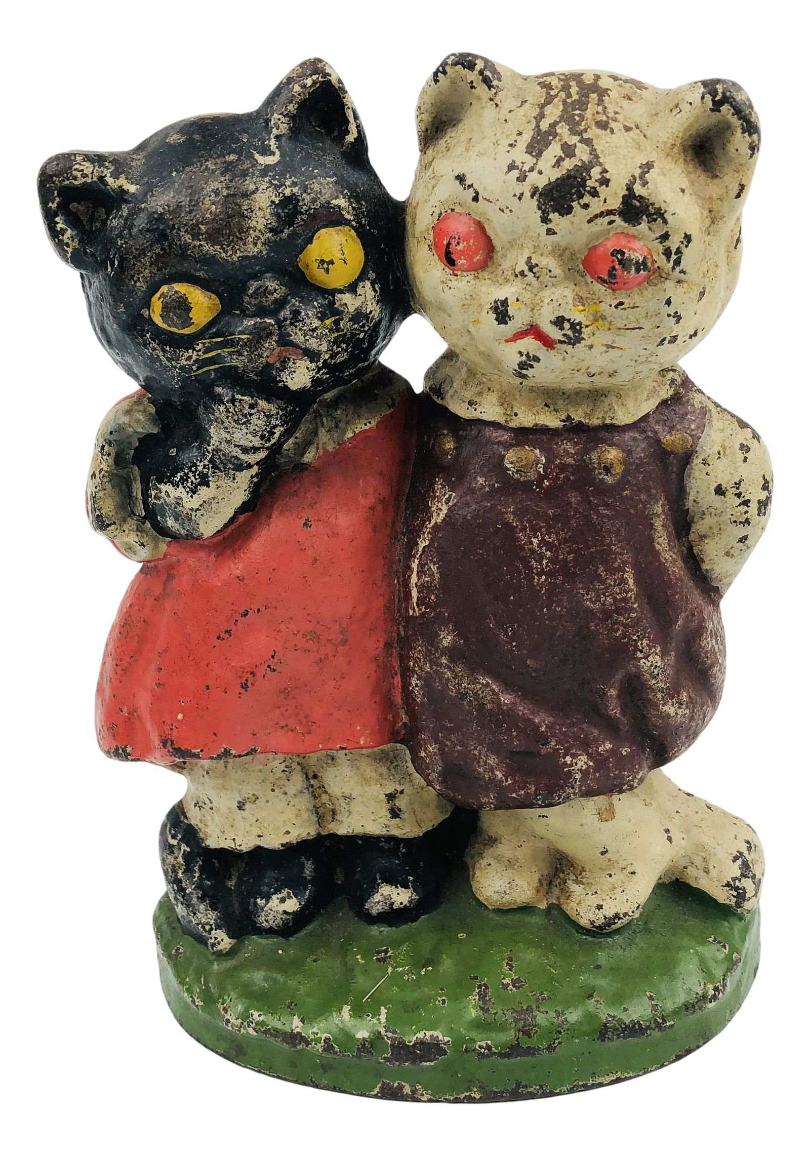 Old Cast Iron Twin Cat Kittens Figural Doorstop (1 of 4)