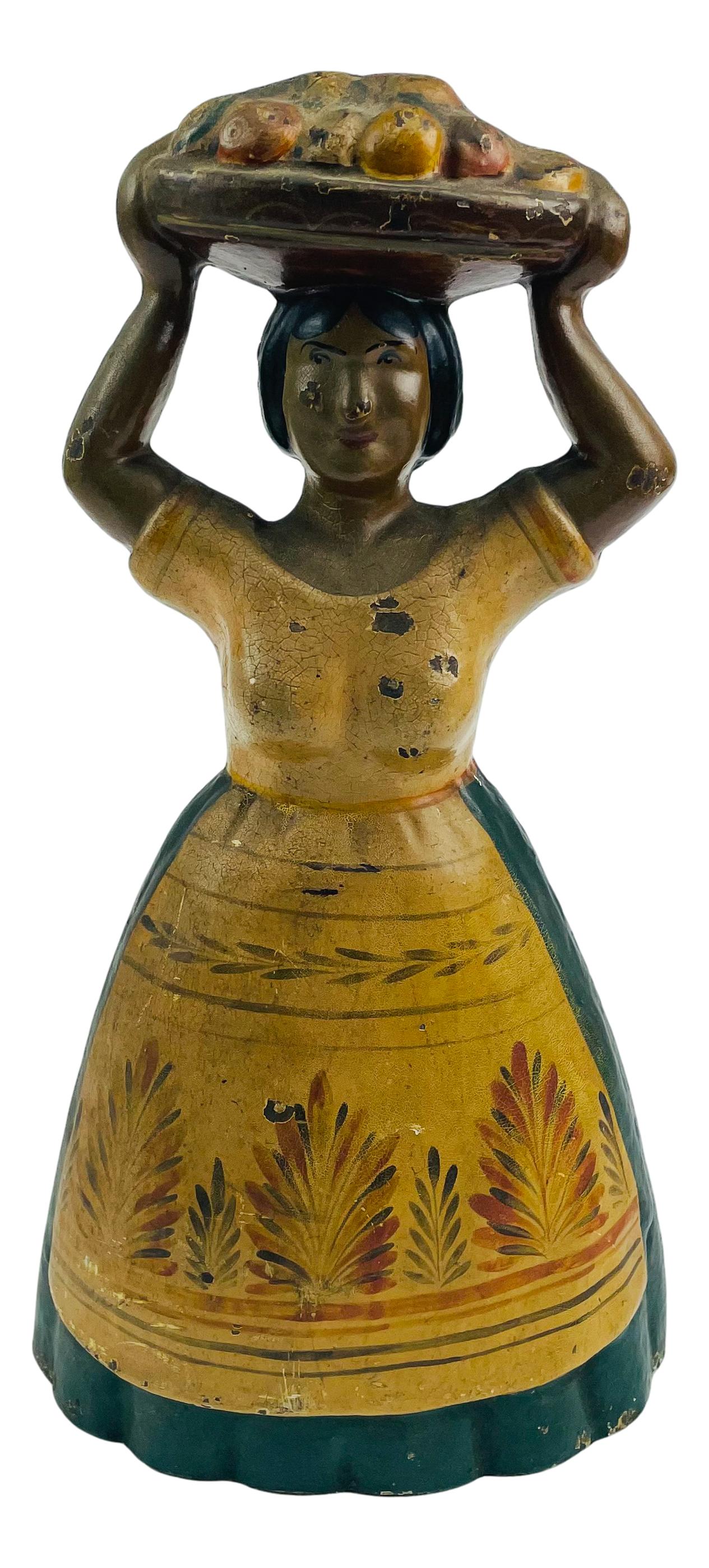 Cast Iron Woman Tropical Fruit Basket Doorstop (1 of 4)