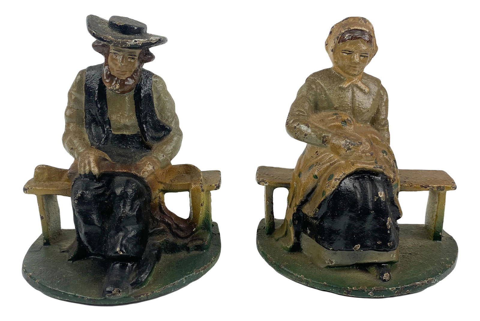 Amish Man & Woman Pair on Bench Iron Doorstop (1 of 4)
