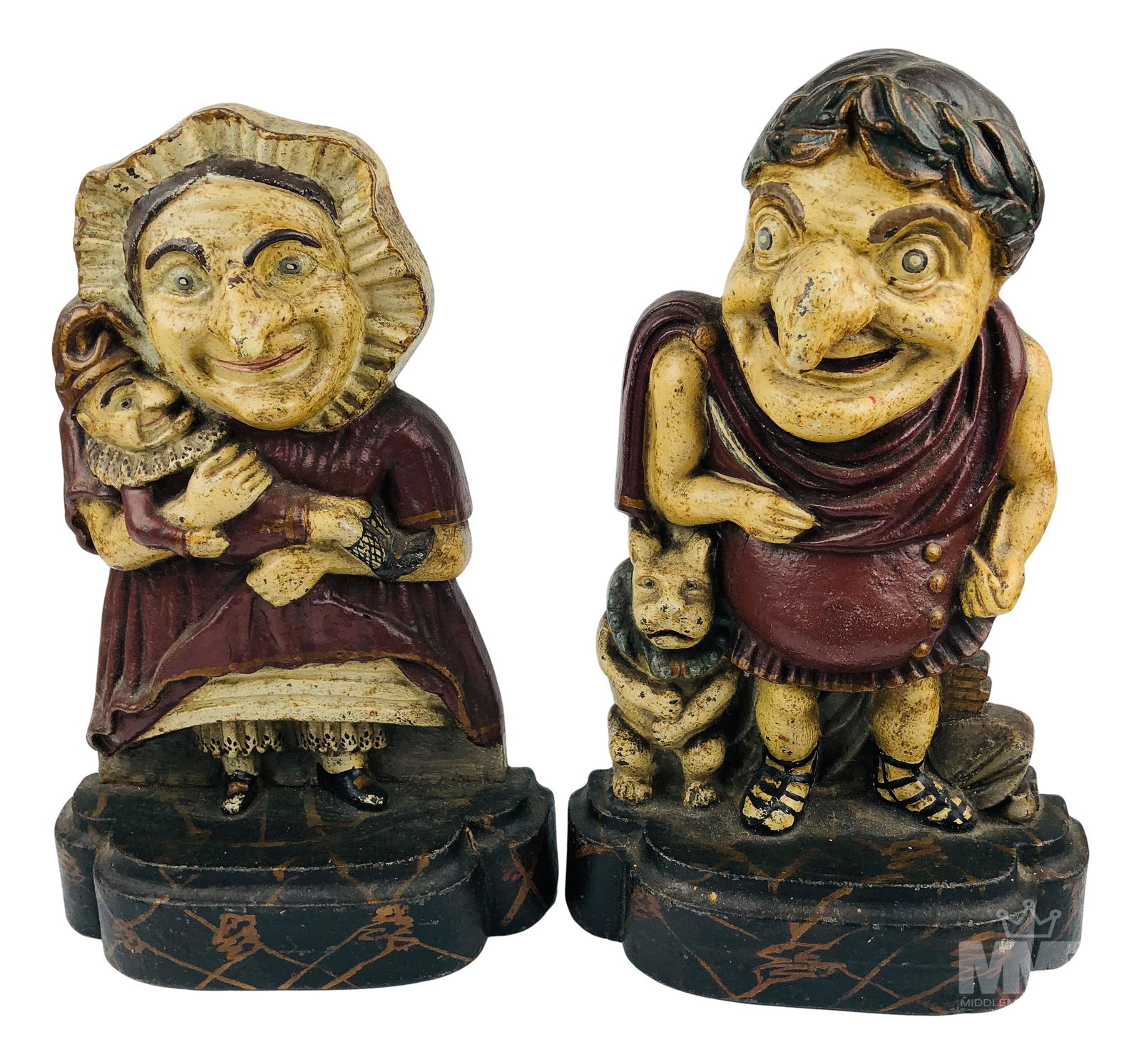 Pair of English Judy & Punch Cast Iron Doorstop (1 of 6)