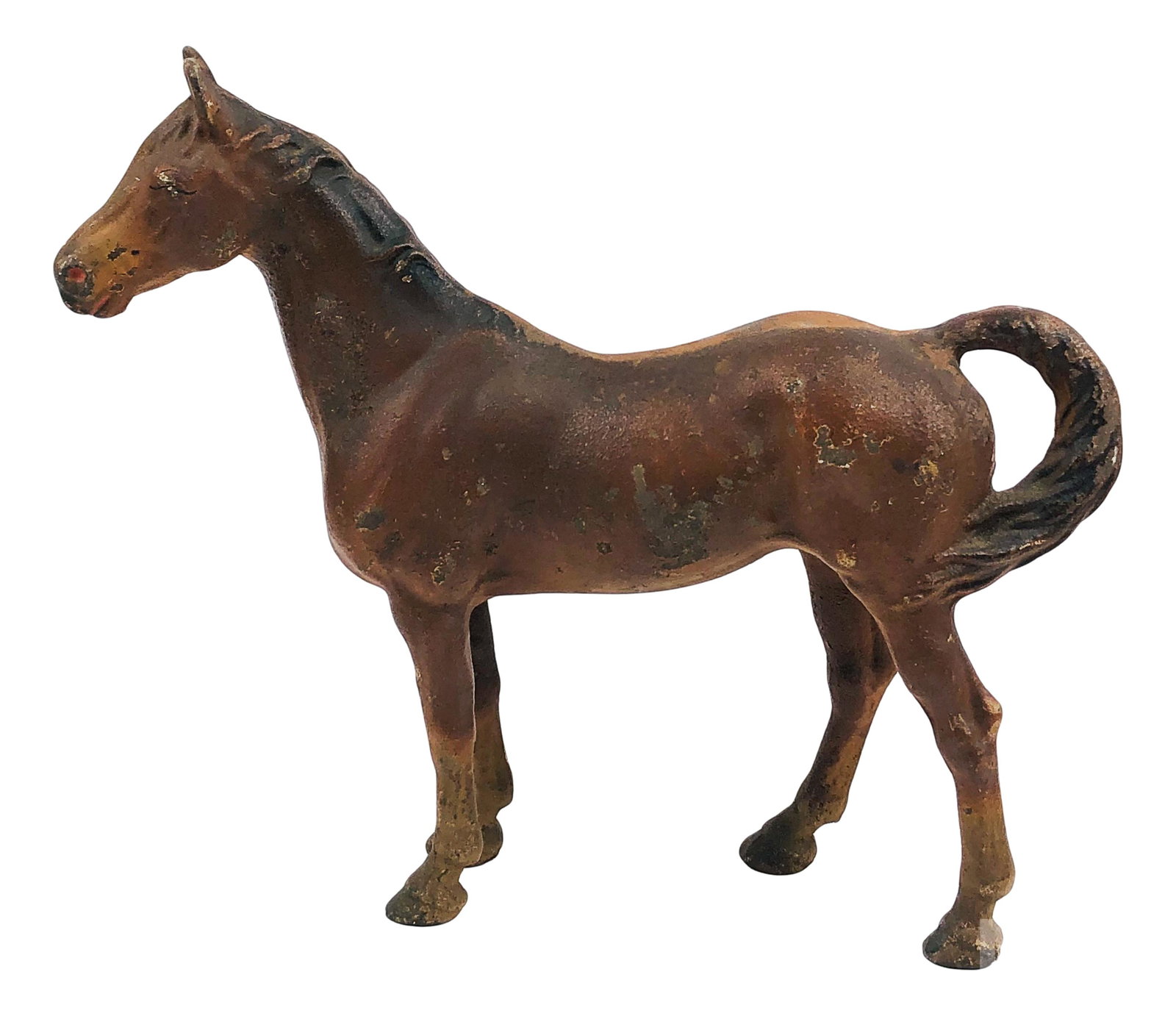 Cast Iron Old Figural Horse Equestrian Doorstop: horse door stop crafted out of cast iron. No apparent markings, being advertised in the style of Hubley and Bradley & Hubbard. SHIPPING MIDDLEMANBROKERS INC. will offer in-house continental USA shippi