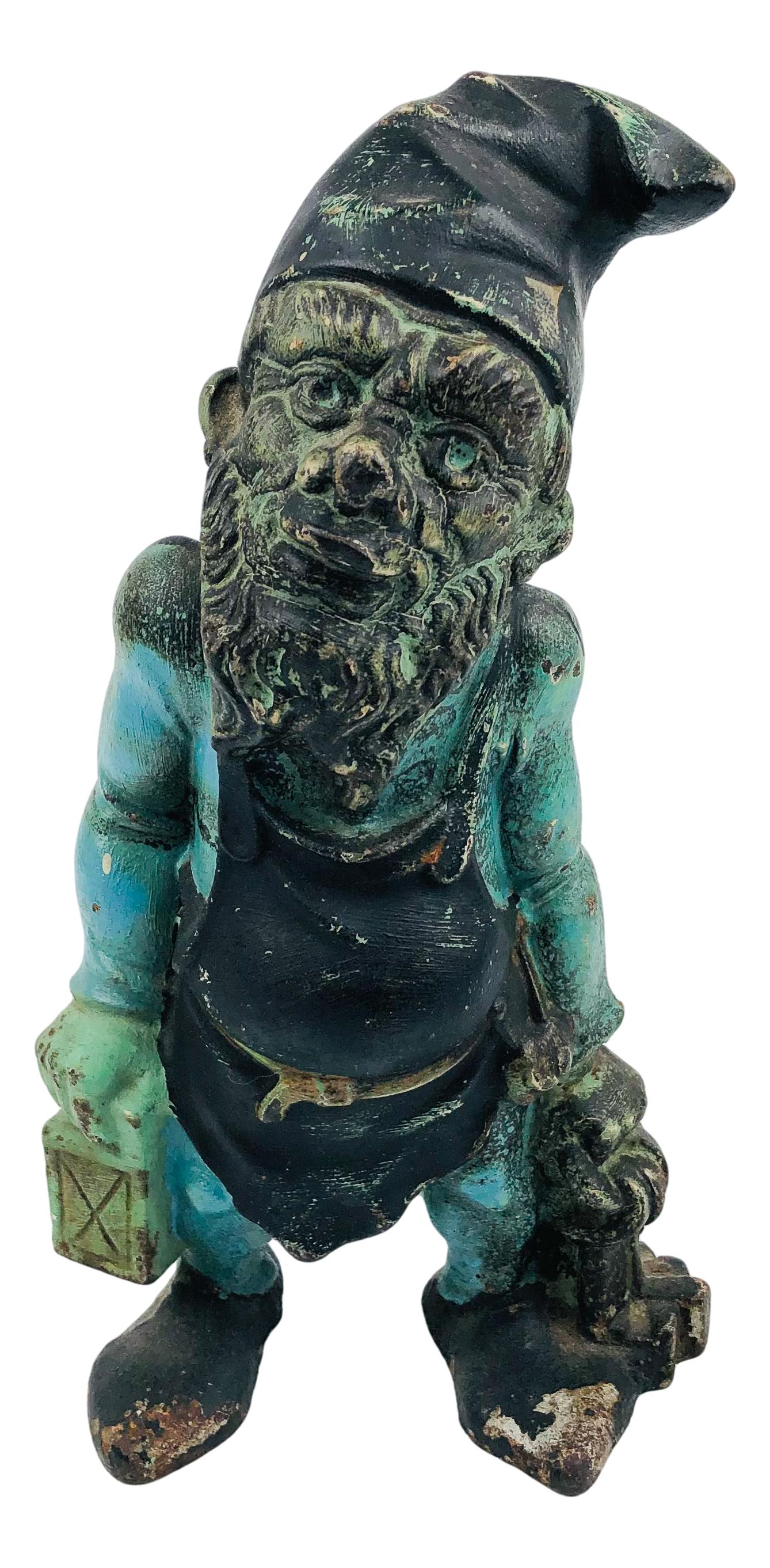 Antique Old Blue Gnome w/ Keys Cast Iron Doorstop (1 of 3)