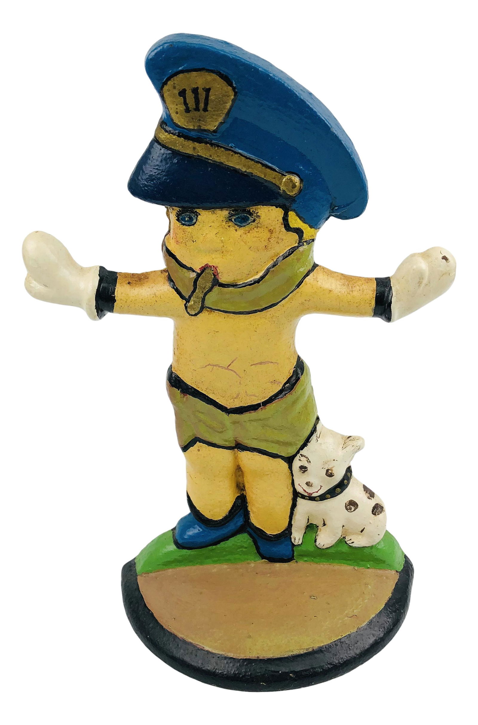 Cast Iron Painted Police Boy & Dog Doorstop Statue (1 of 3)