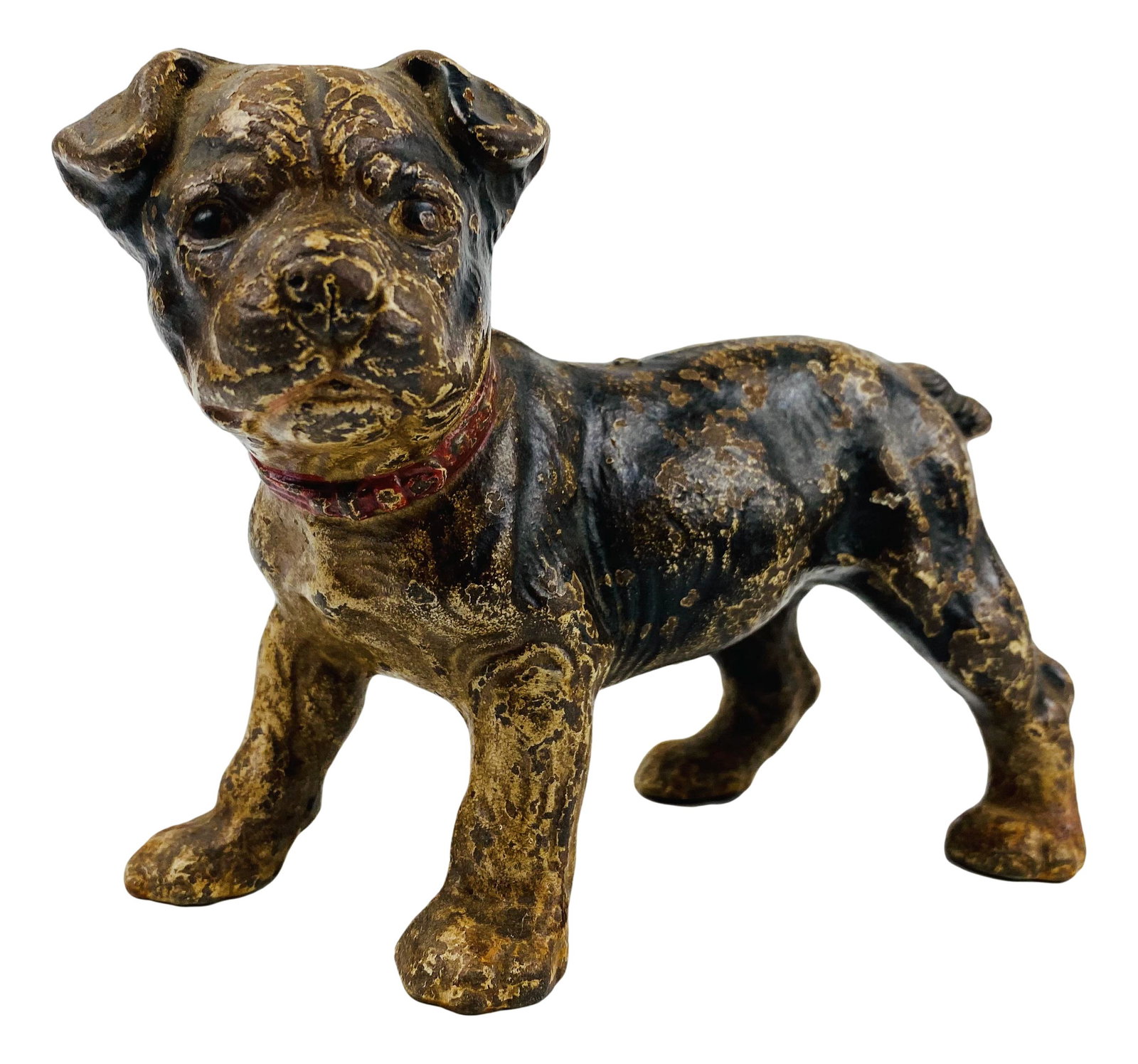 Cast Iron Boston Terrier Puppy Dog Doorstop: Cast iron door stop featuring a Boston Terrier puppy dog. No apparent markings, being advertised in the style of Hubley and Bradley & Hubbard. SHIPPING MIDDLEMANBROKERS INC. will offer in-house contin
