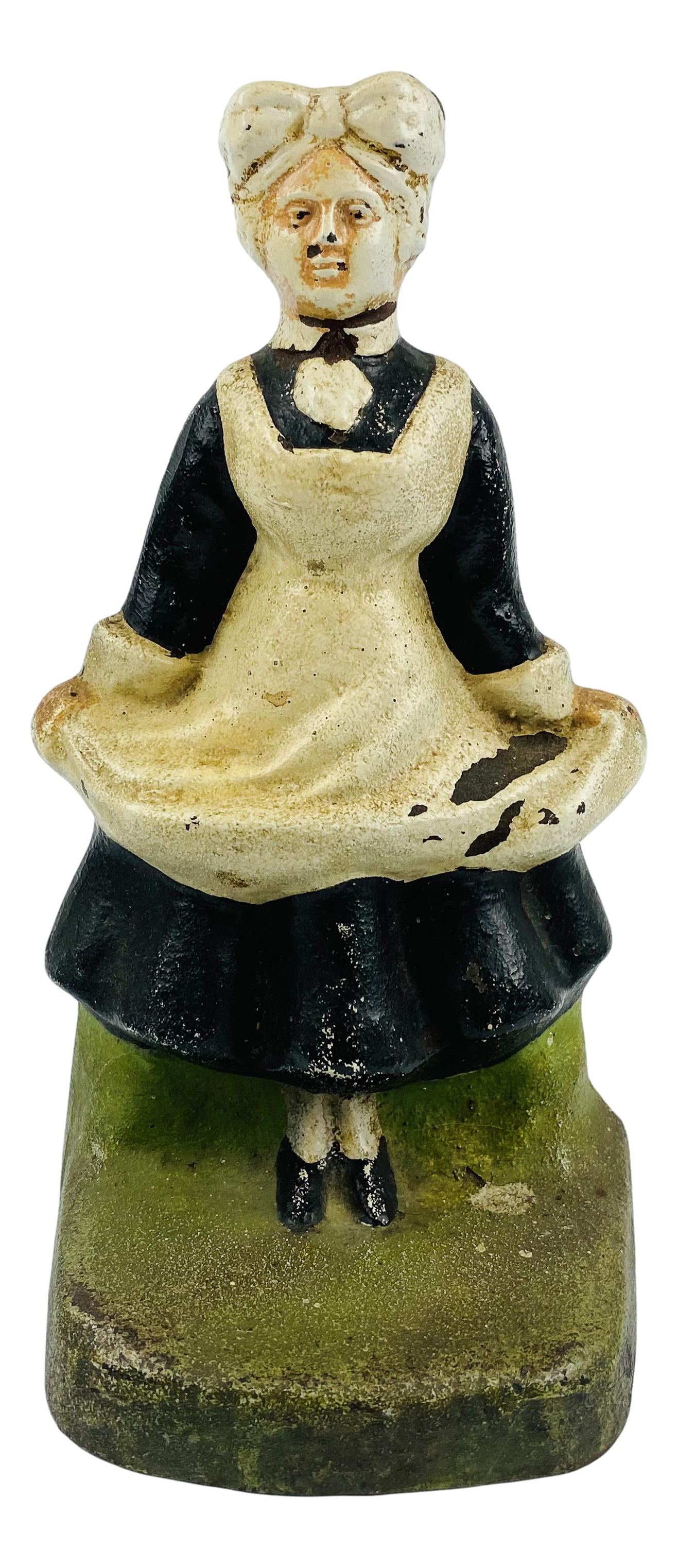Cast Iron Black & White Dress Maid Lady Doorstop (1 of 3)