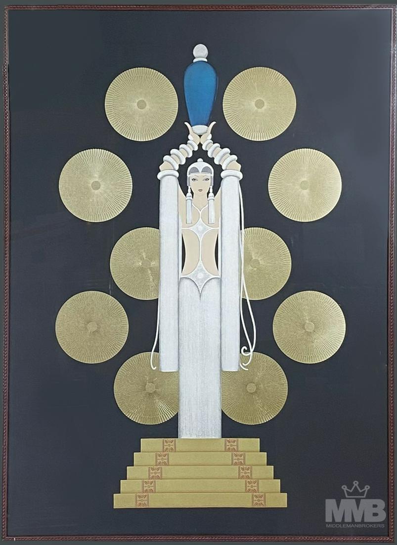 Erte Emerald Vase Art Deco Lady Colored Lithograph (1 of 4)