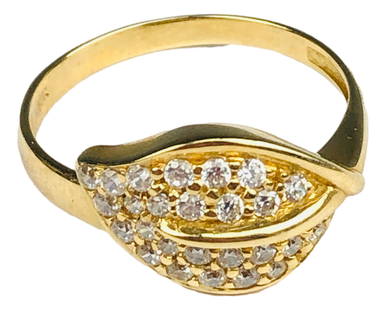 14K Yellow Gold Diamond Cocktail Ring Size 10: Features approximately .30 CTTW of diamonds in a leaf shaped form. Ring size is 10. Signed 14K with undecipherable hallmark on opposite side. Total weight : 3.9 gramsCondition: Good overall condition