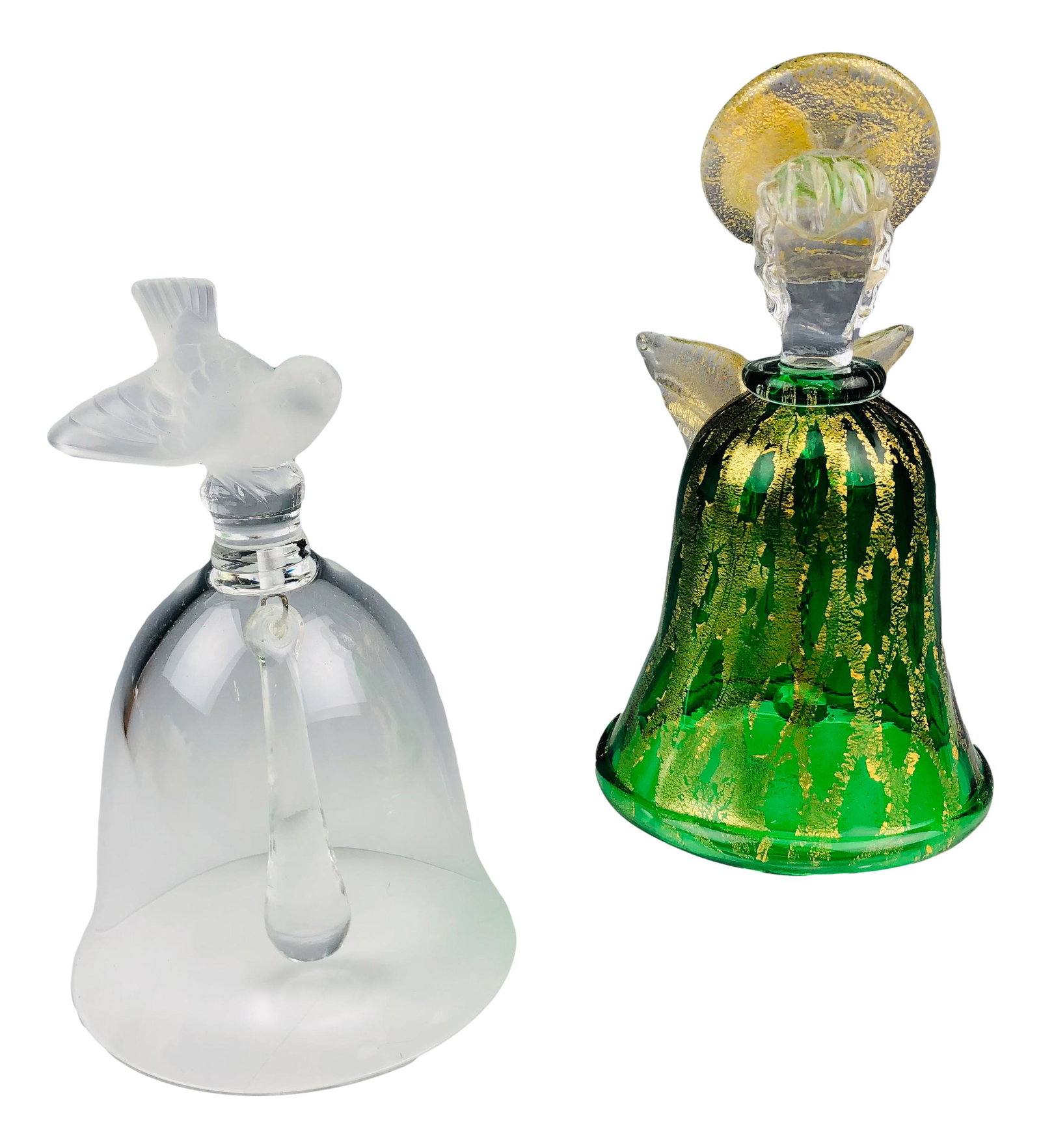 Murano Lalique Crystal Angel Bird Art Glass Bells (1 of 6)