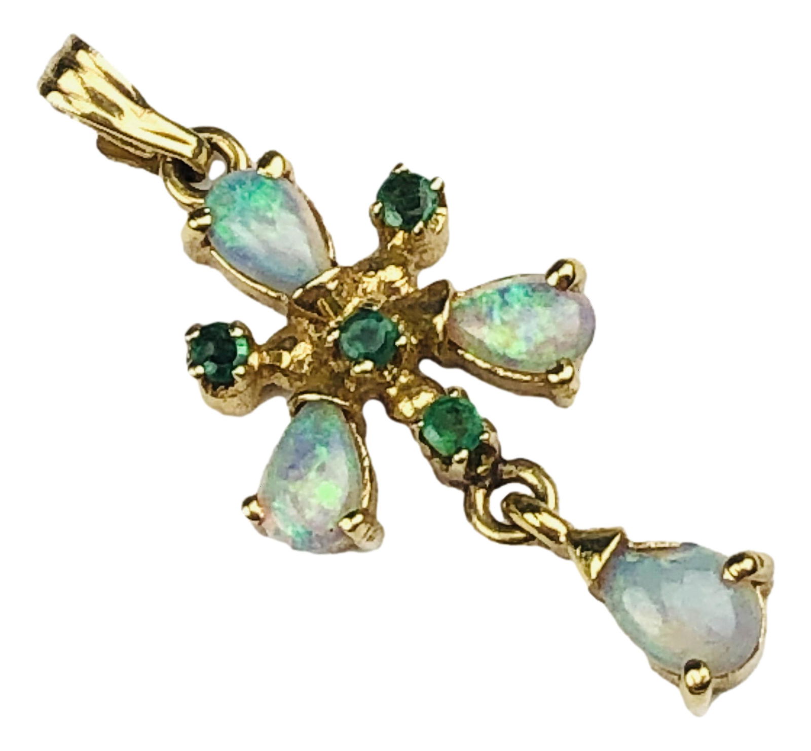 14K Gold Green Emerald & Opal Necklace Pendant (1 of 3)