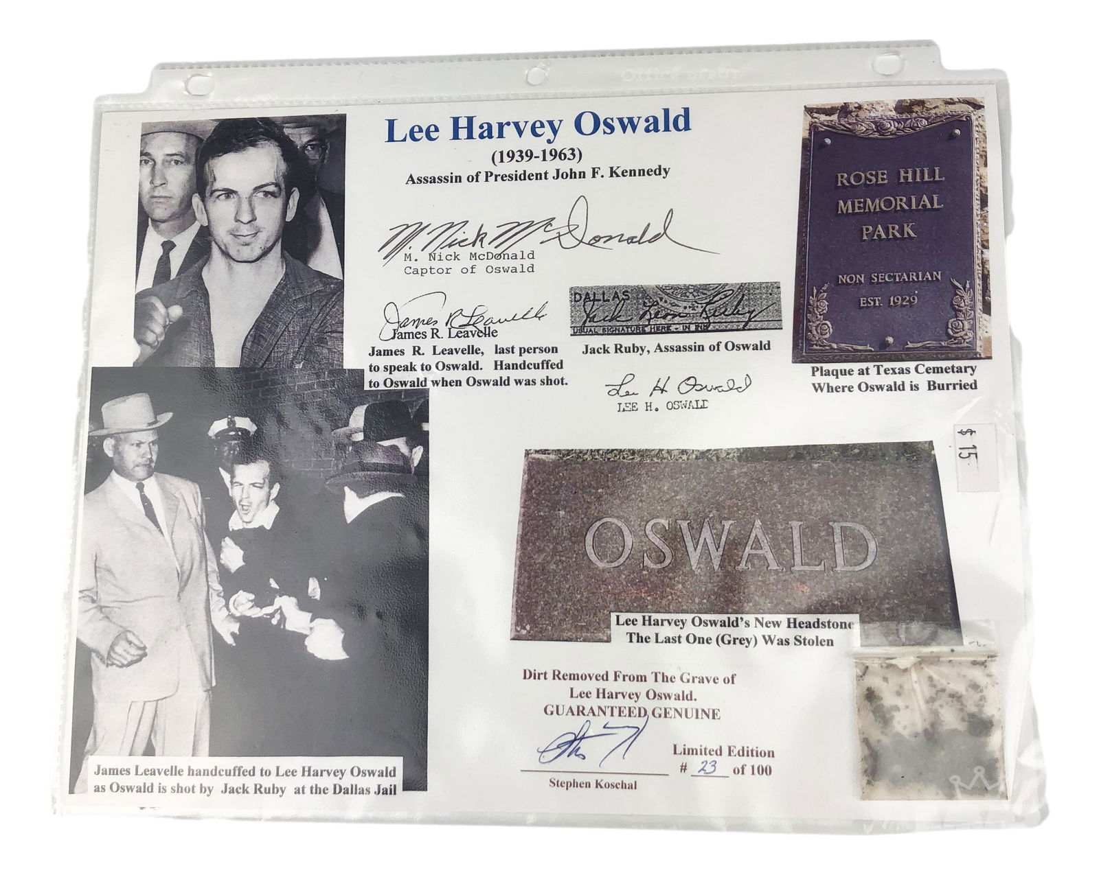 John F Kennedy Assassination Memorabilia w COA (1 of 3)