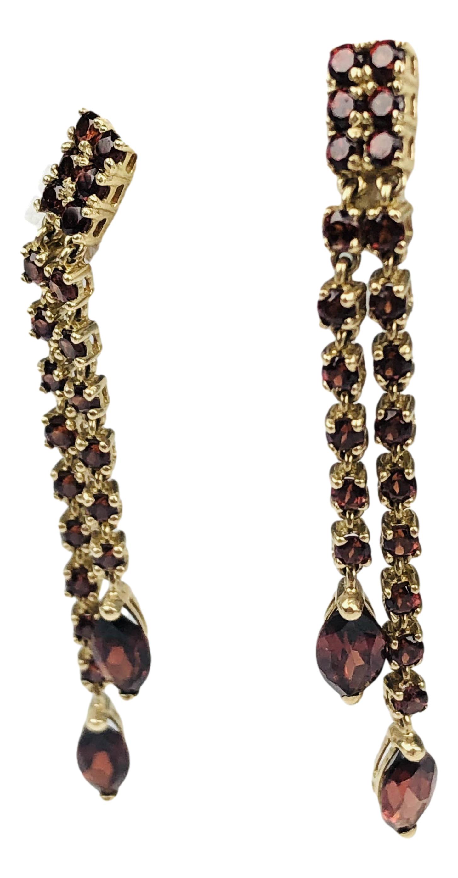 Pair 10K Gold & Red Garnet Drop Dangle Earrings (1 of 4)