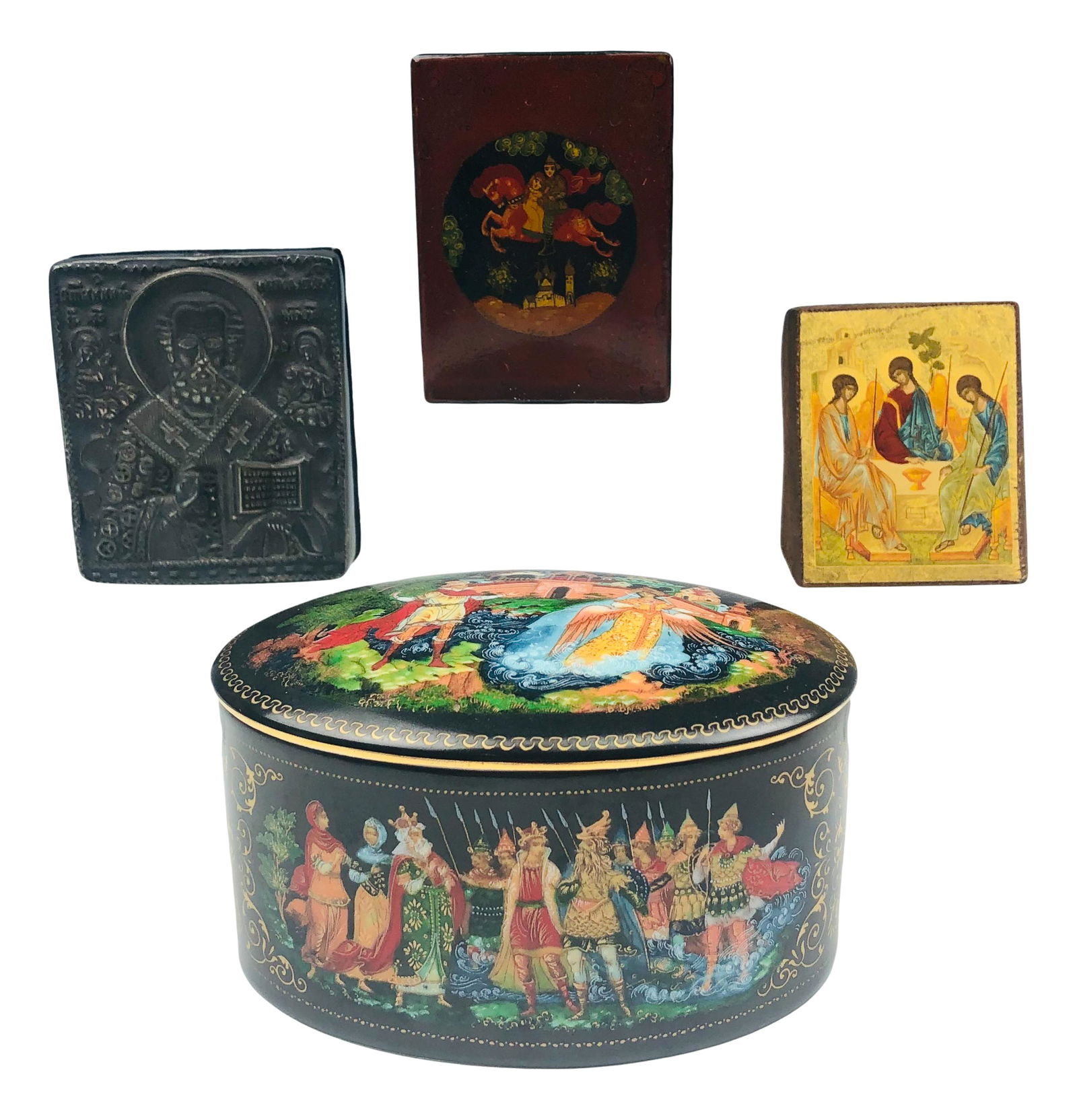 Russian Icon Porcelain Lacquer Box 4pc ESTATE LOT (1 of 12)