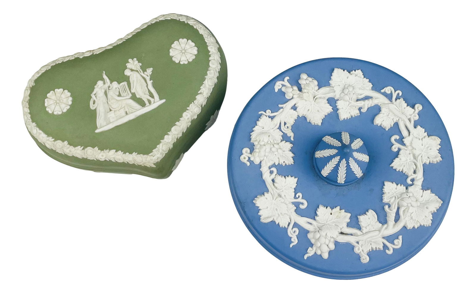 Wedgwood Blue Green Jasperware Lidded Box 2pc LOT (1 of 7)