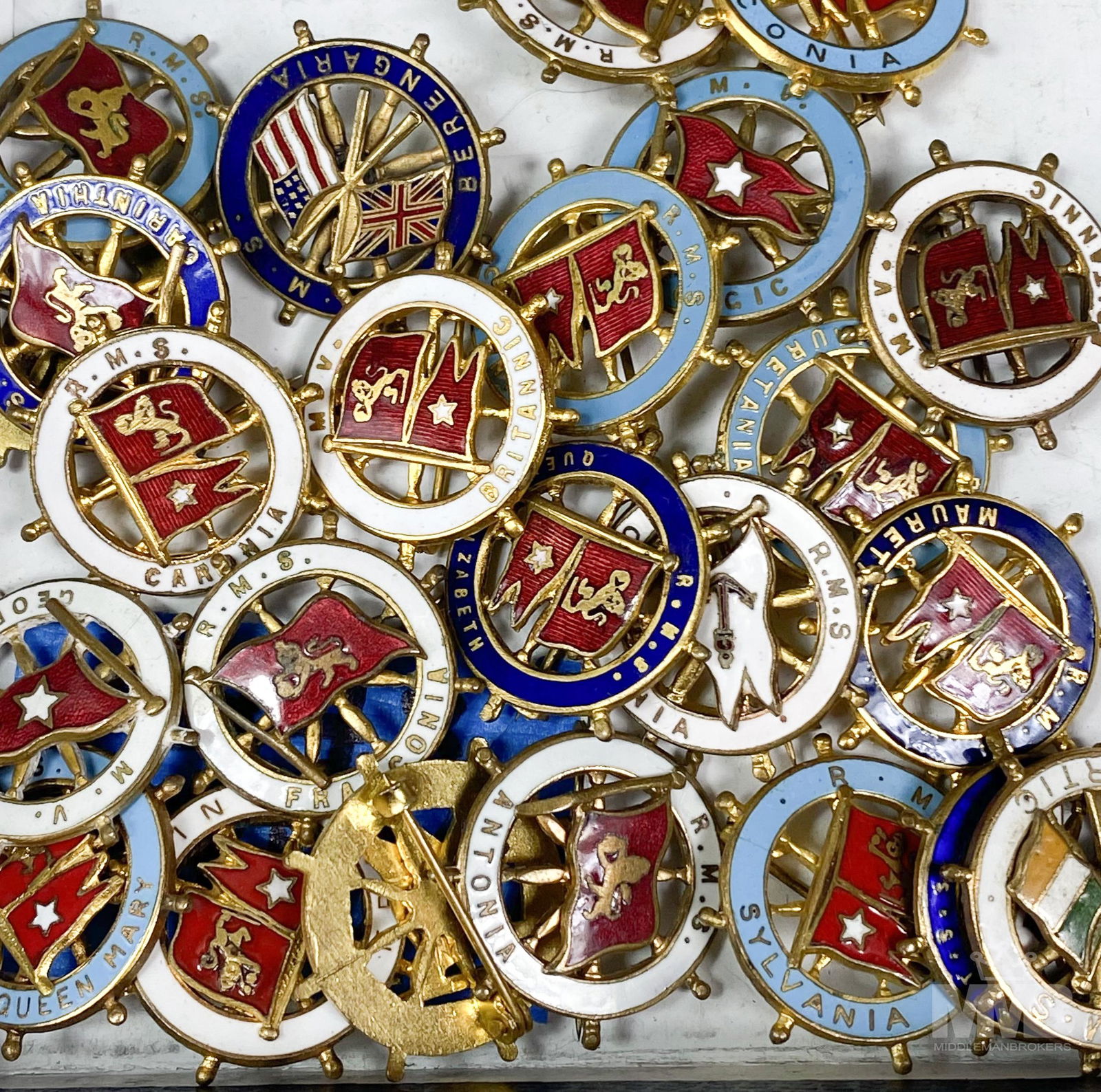 24 Ship's Wheel Enamel Lapel Badges w House Flags (1 of 2)