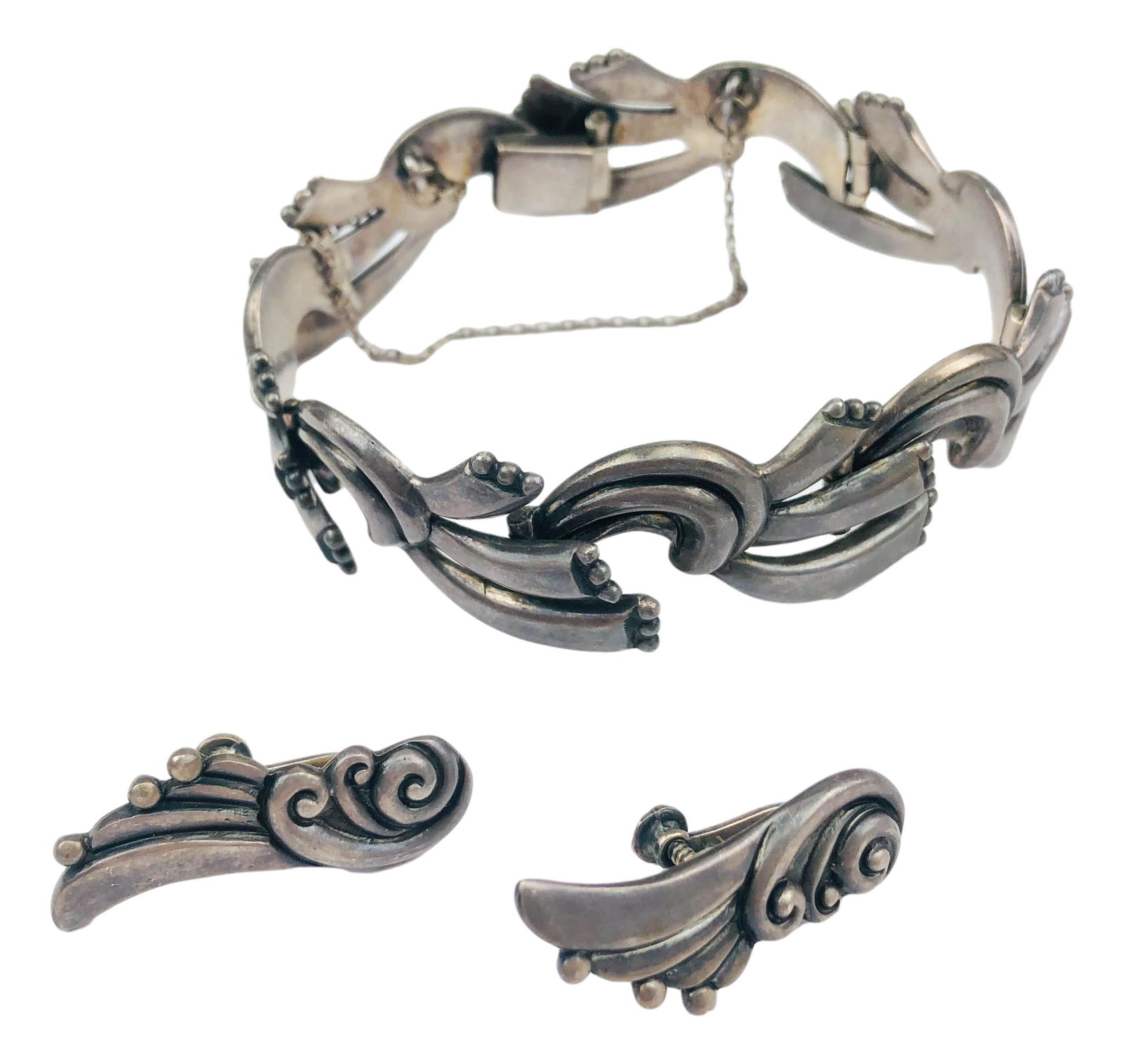 Margot De Taxco Mexican Sterling Bracelet Earrings (1 of 5)