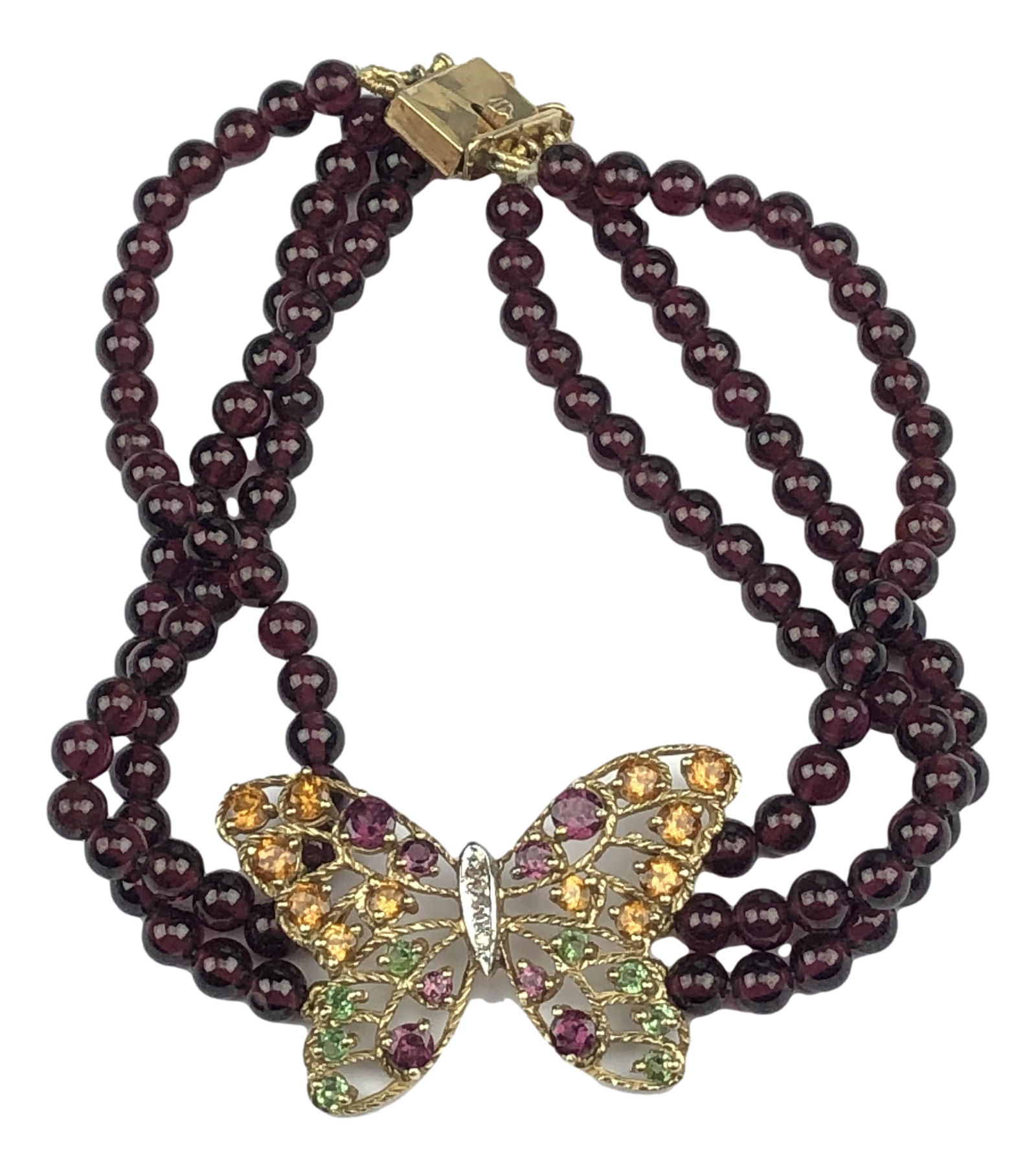 10K Gold 3 Strand Garnet Butterfly Insect Bracelet (1 of 5)