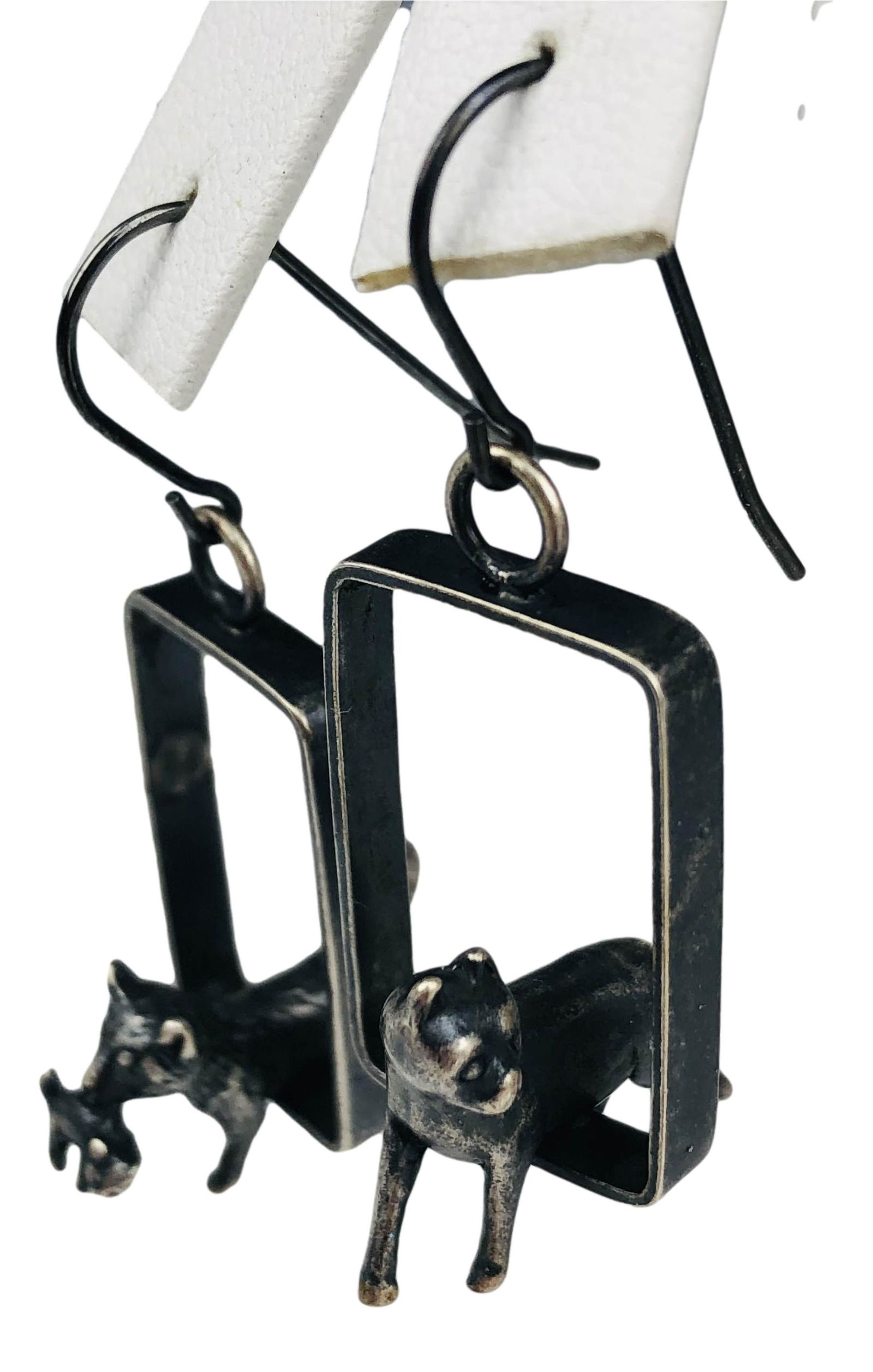 Sterling Silver Modernist Handcrafted Cat Earrings (1 of 2)