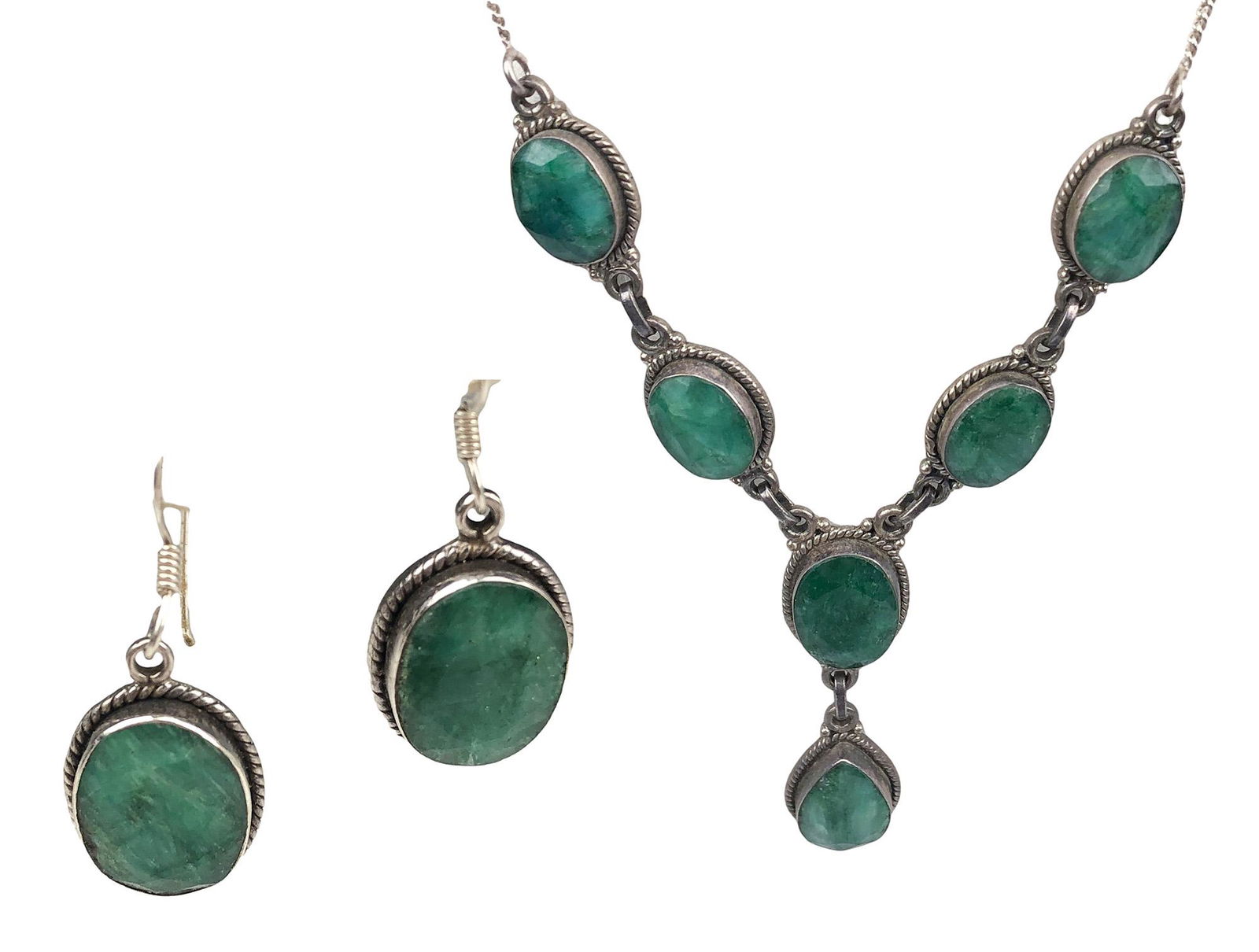 Sterling Silver Specimen Emerald Necklace Earrings (1 of 5)