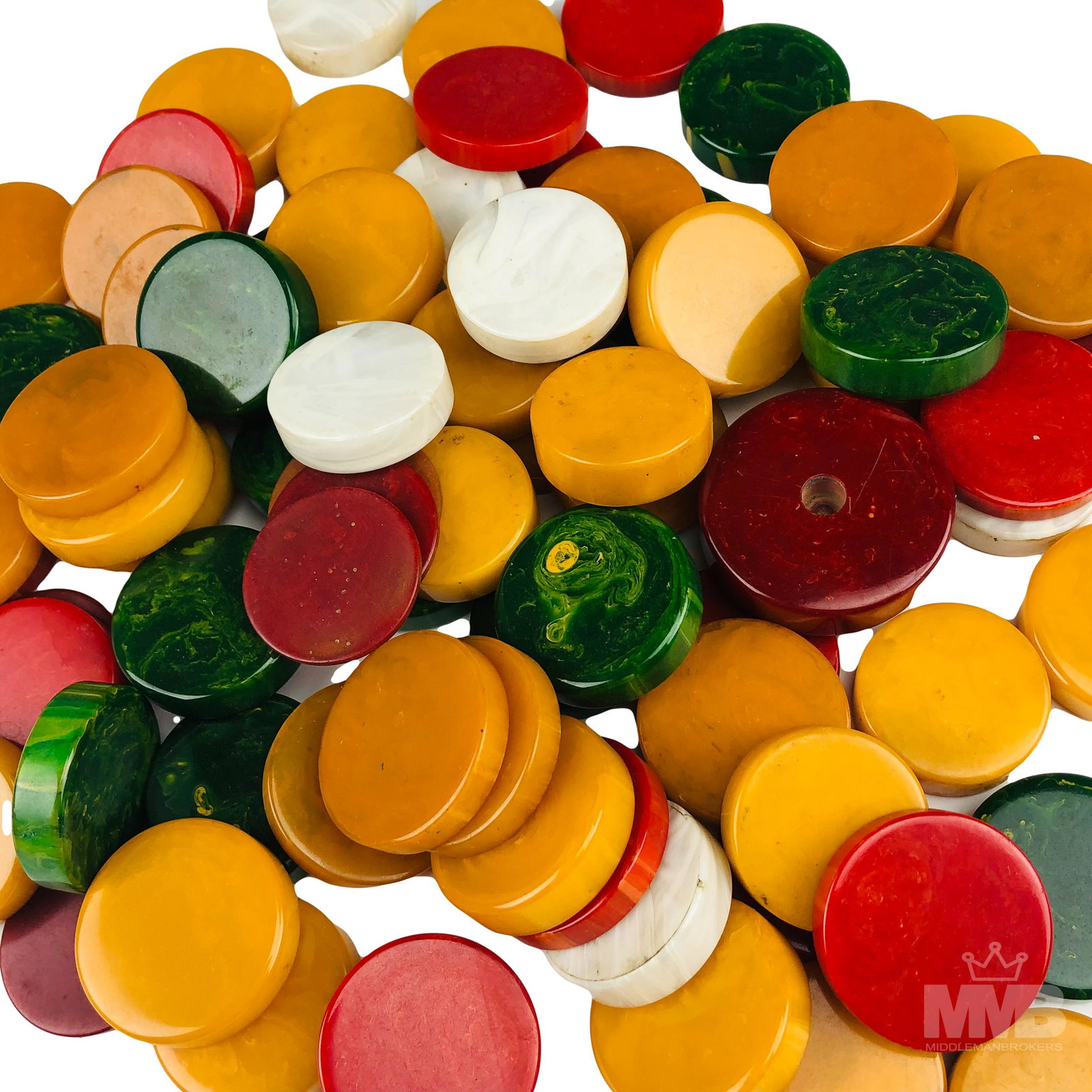 Red Yellow Green Round Bakelite Game Tile 82pc LOT (1 of 4)