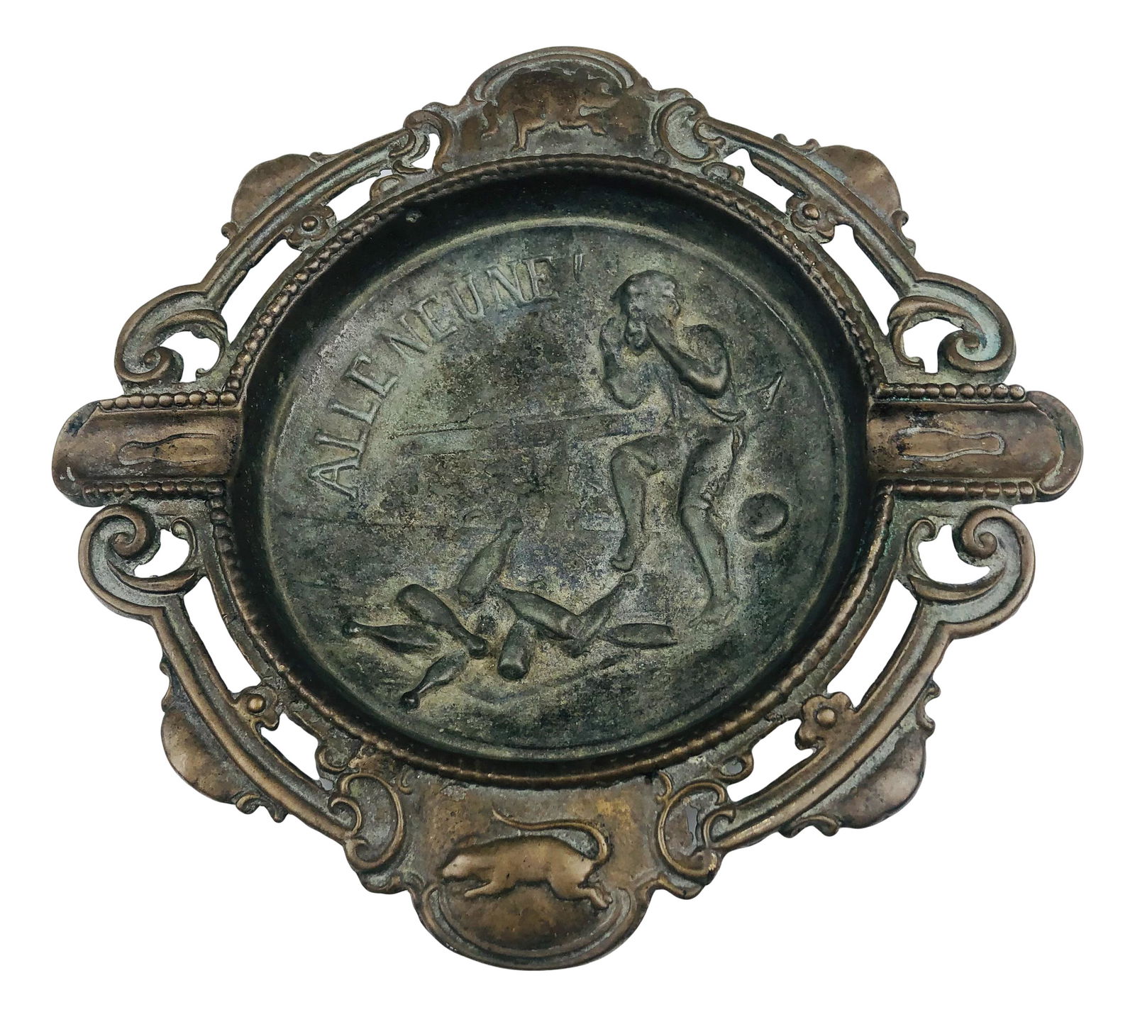 Antique Bronze Bowling Sport 6" Cigarette Ashtray (1 of 5)