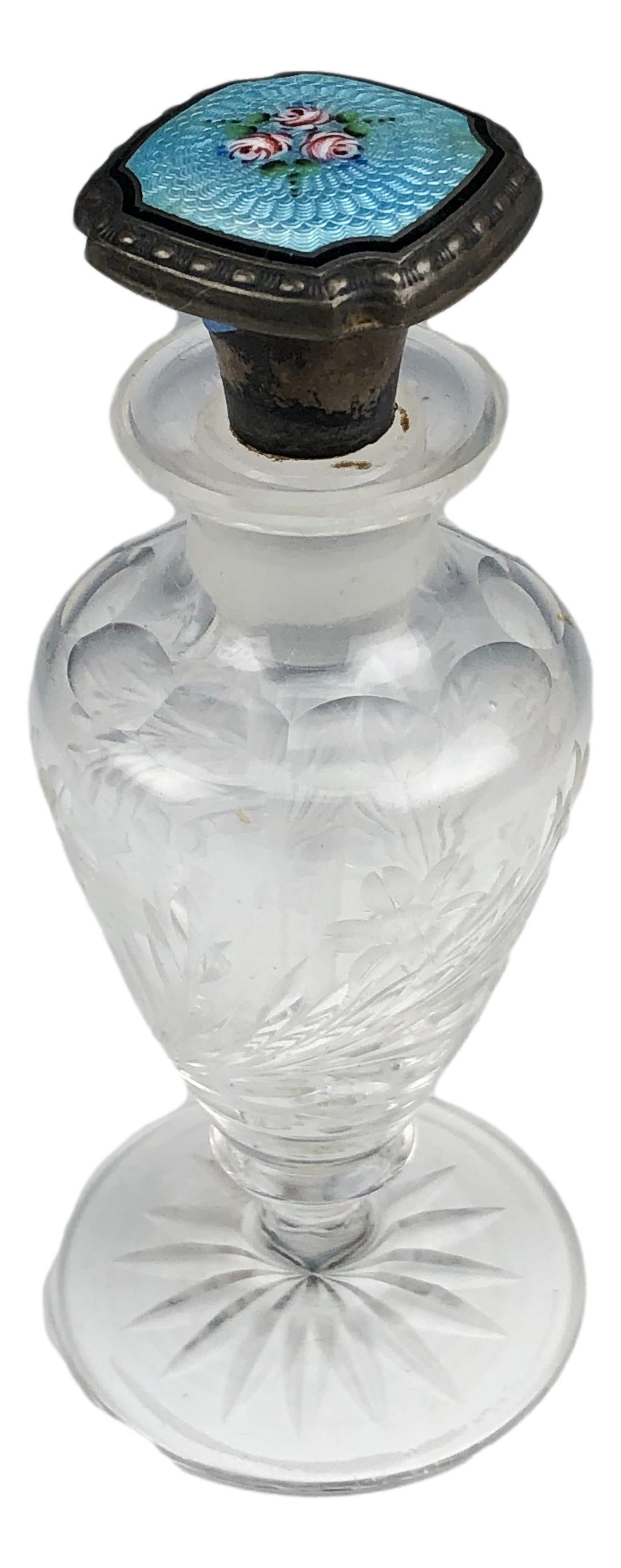 Sterling Enamel Guilloche Crystal Perfume Bottle (1 of 5)