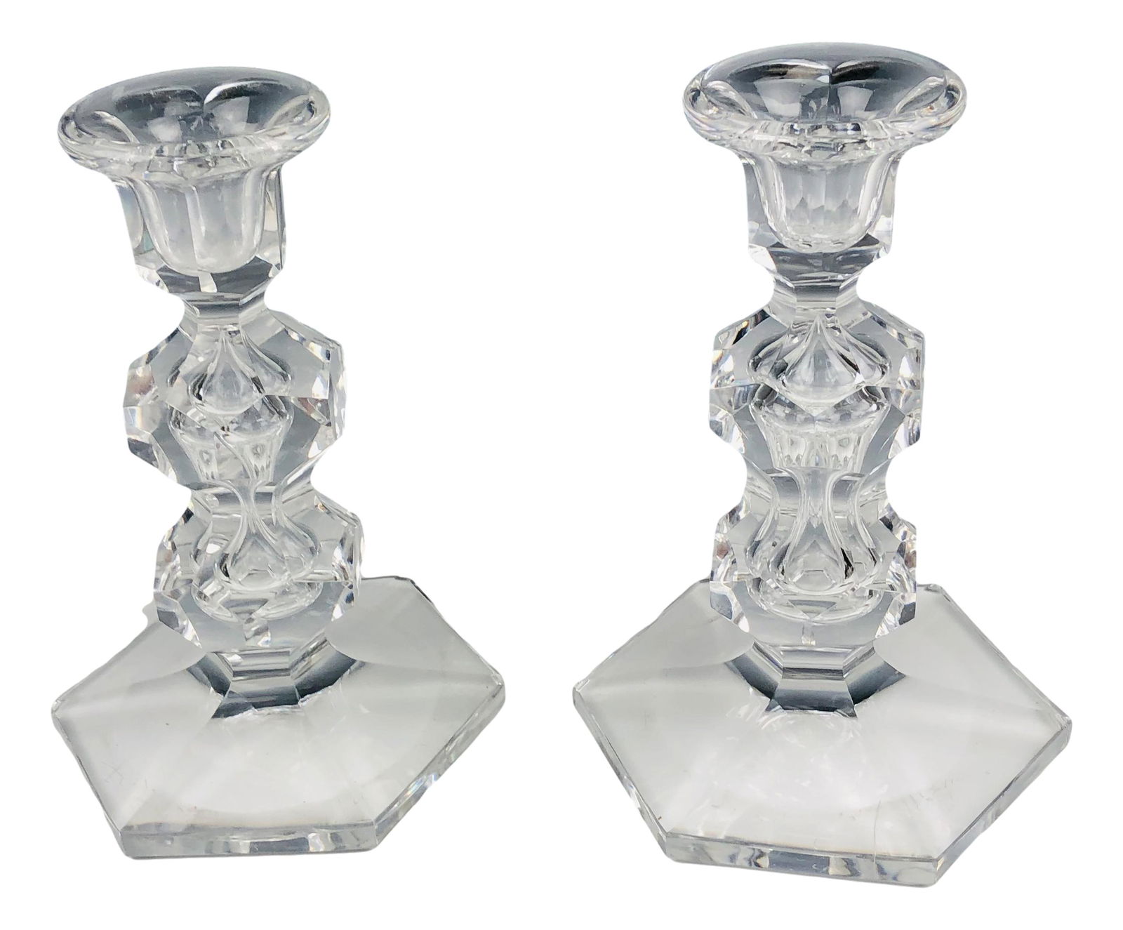 Pair Val St Lambert Crystal Signed Candle Holders (1 of 4)