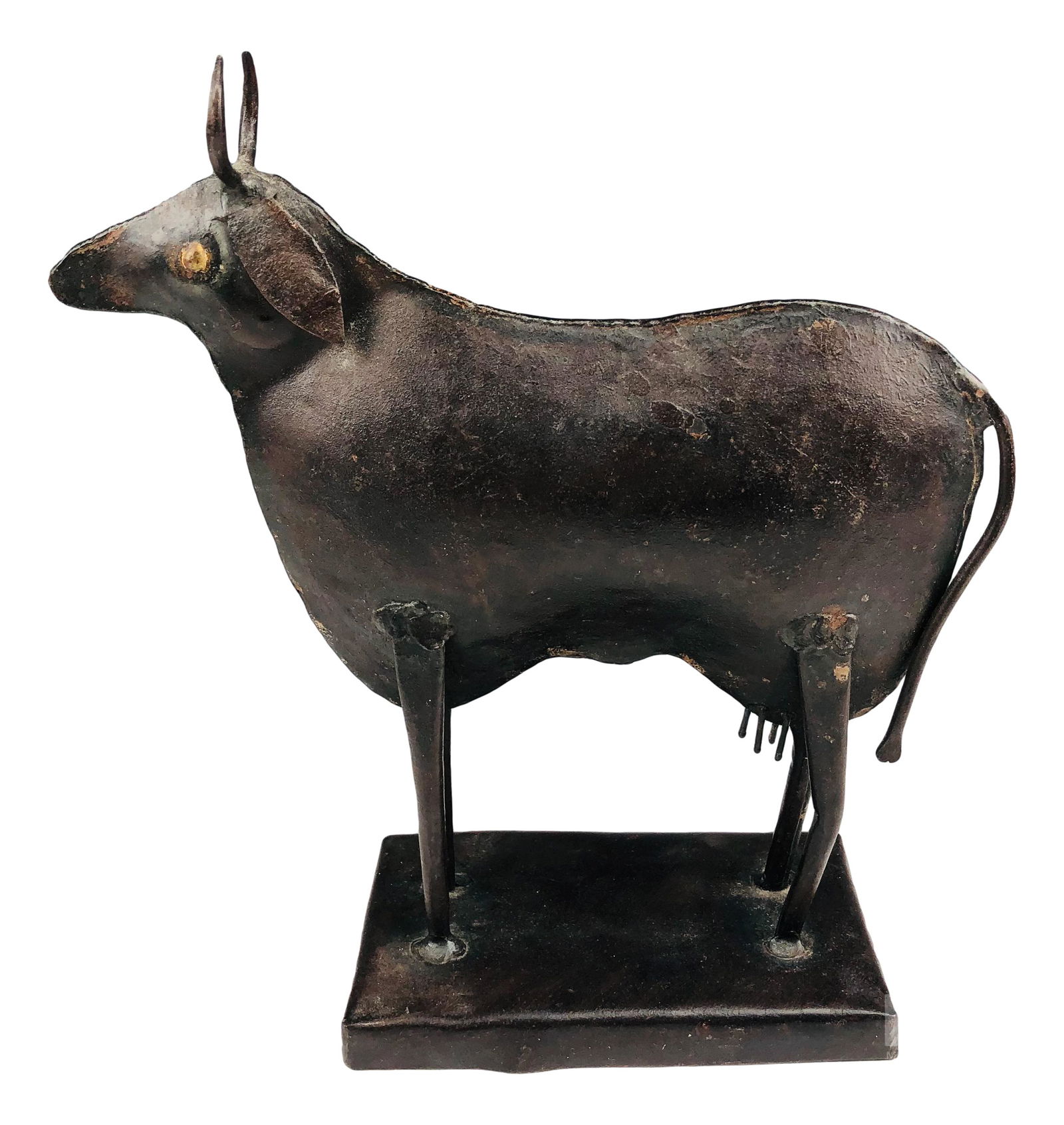 Folk Art Cast Iron Studio Crafted Cow Sculpture (1 of 4)